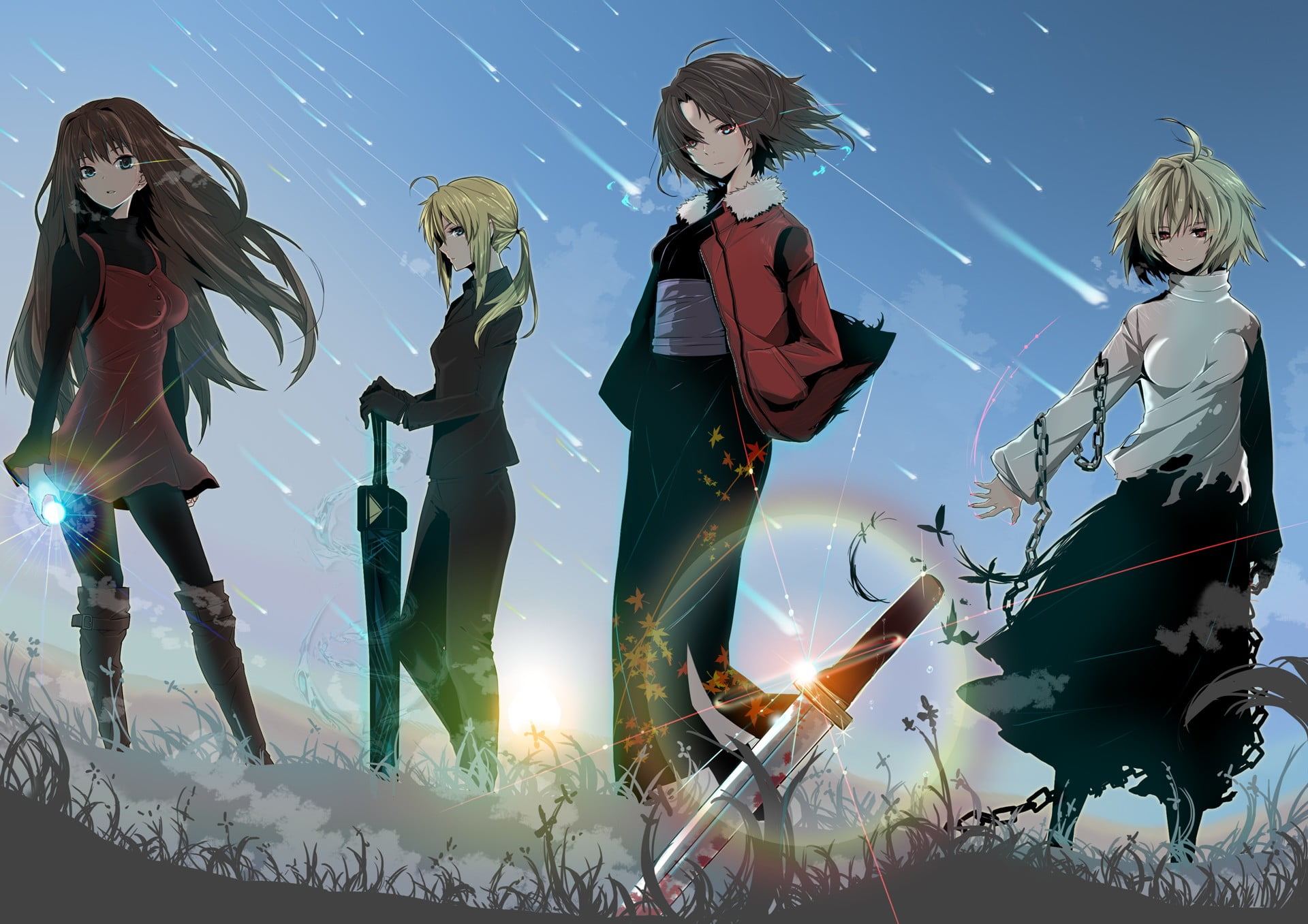 group of people, representation, lifestyles, Kara no Kyoukai, men, nature, Ryougi Shiki, Fate/Zero, Lunar Legend Tsukihime, sky, Arcueid Brunestud, togetherness, HD Wallpaper