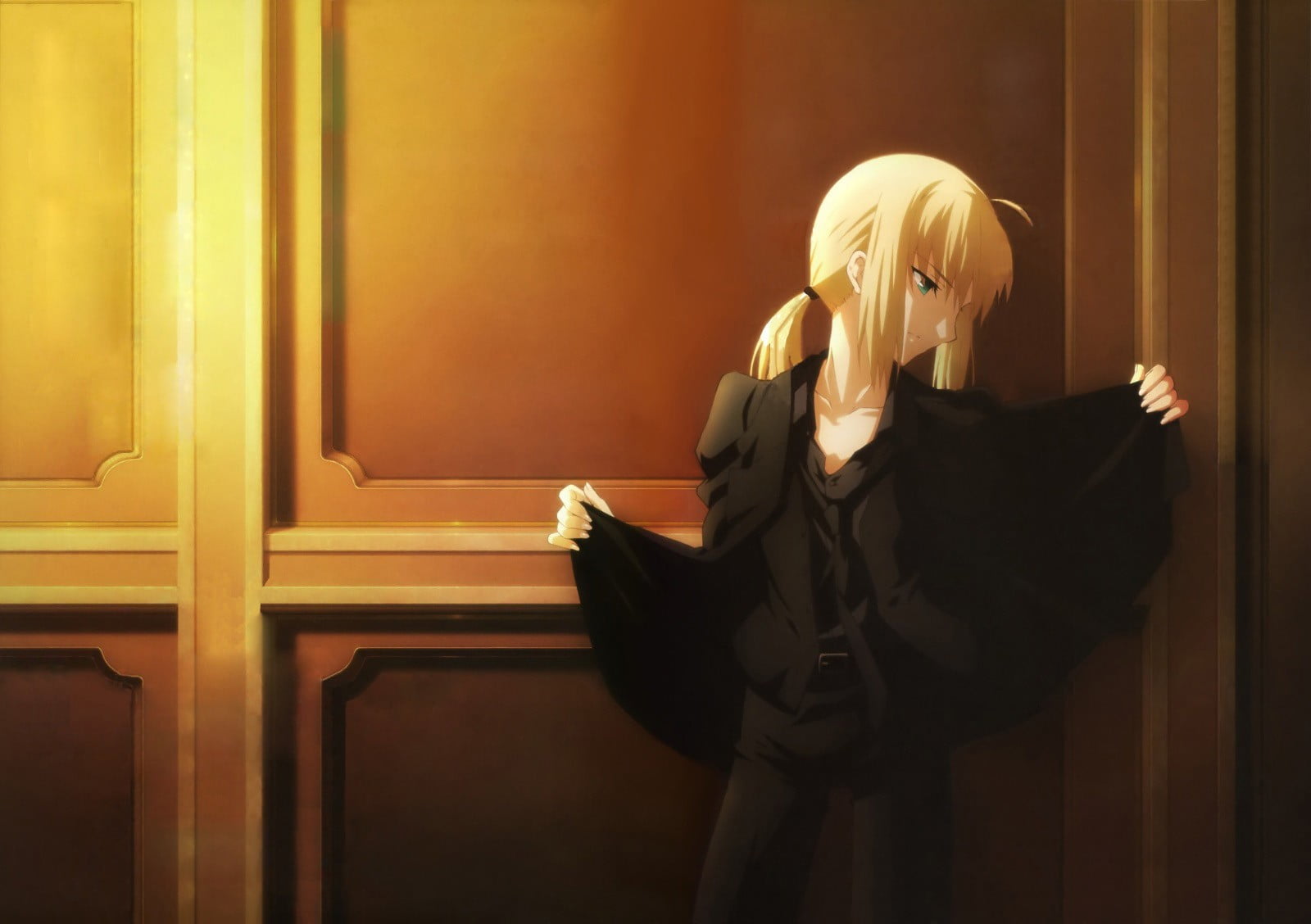 Fate Series, young women, indoors, anime, Type-Moon, wall - building feature, standing, illuminated, women, 720P, front view, holding, anime girls, hairstyle, HD Wallpaper