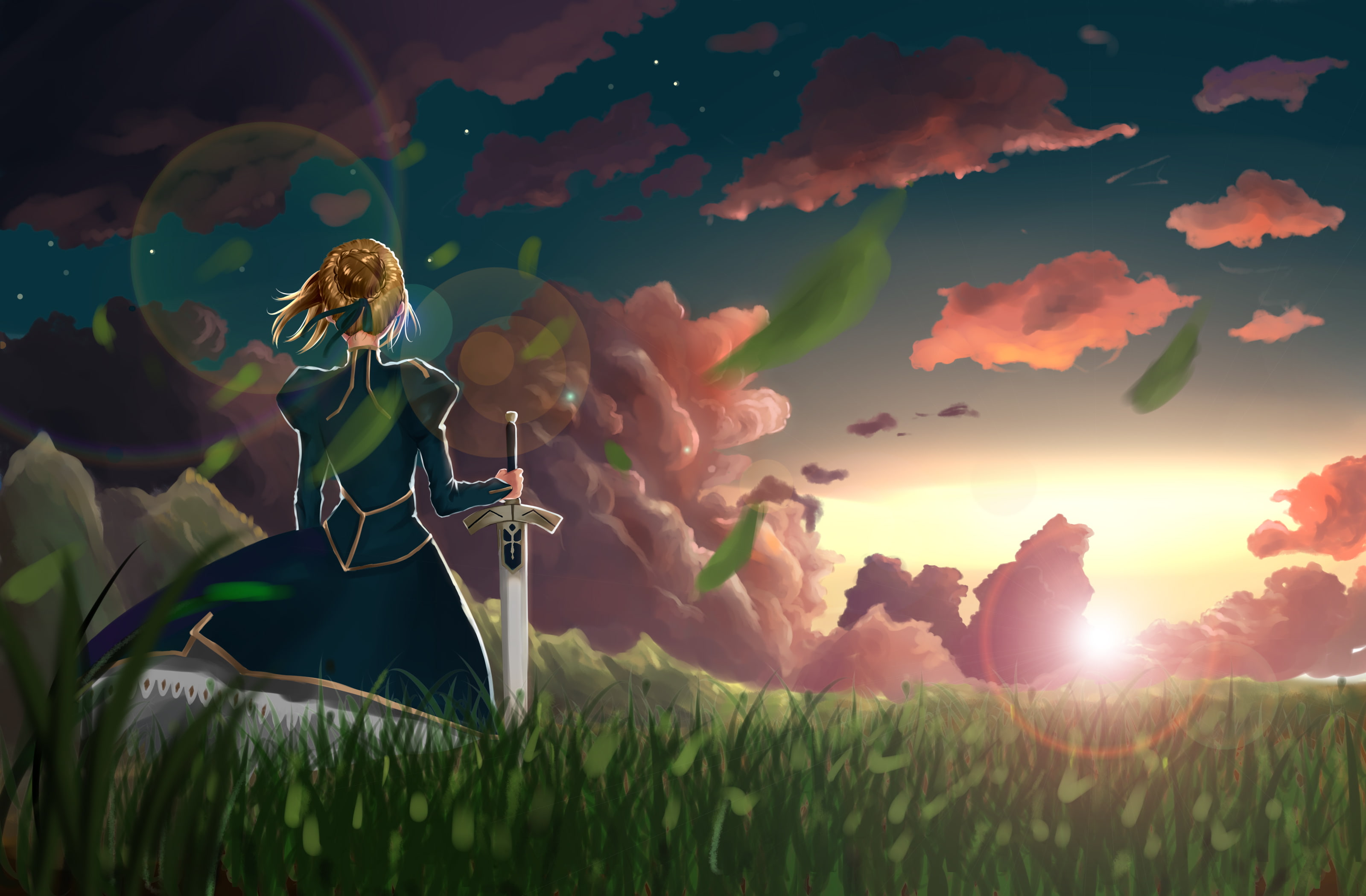 flower, Fate/Stay Night, Artoria Pendragon, no people, flowering plant, land, anime girls, 2K, leaves, Saber, sunlight, growth, lens flare, vulnerability, HD Wallpaper