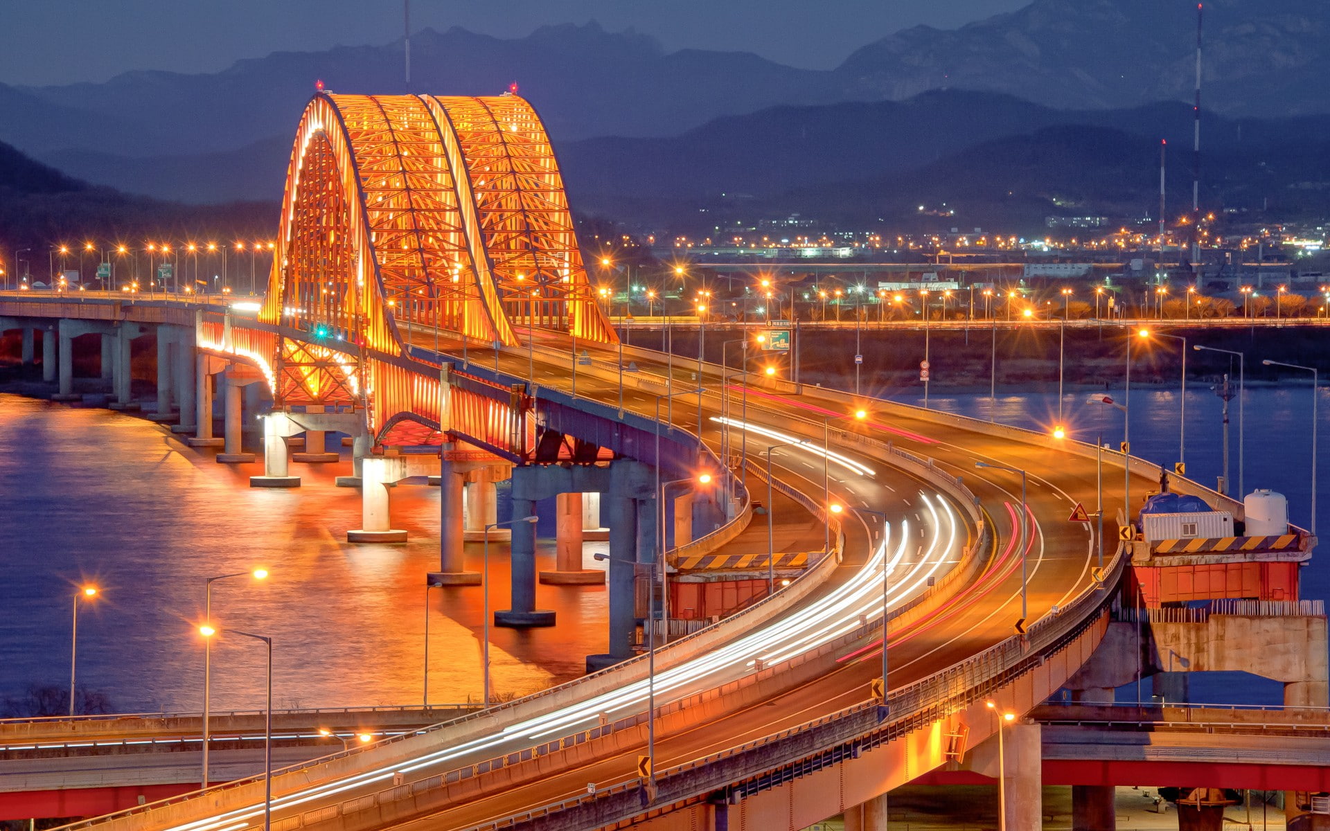 timelapse, grey, concrete, lights, hd, cityscape, 1080P, way, bridge, brown, freeway, HD Wallpaper