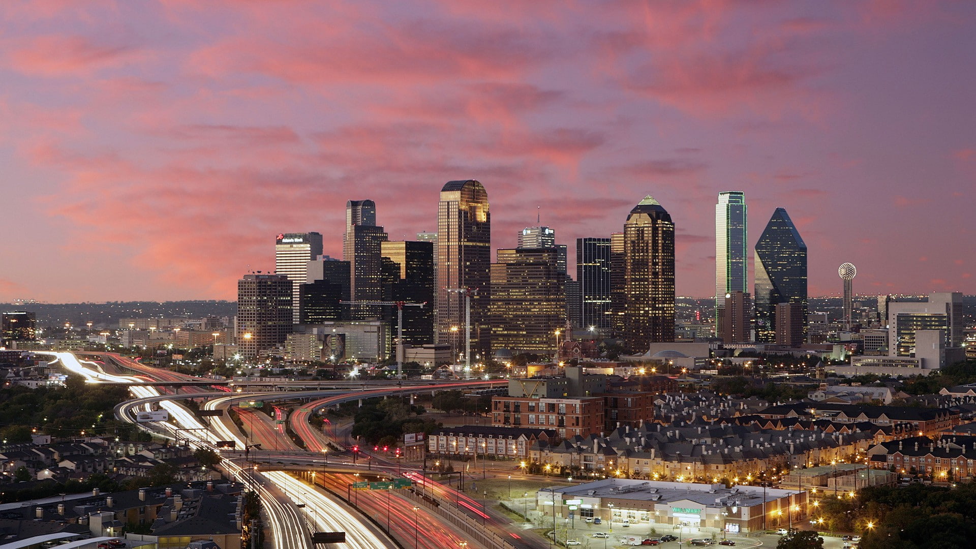 1080P, dallas, freeway, hd, skyscrapers, buildings, way, timelapse, cityscape, sunset, HD Wallpaper