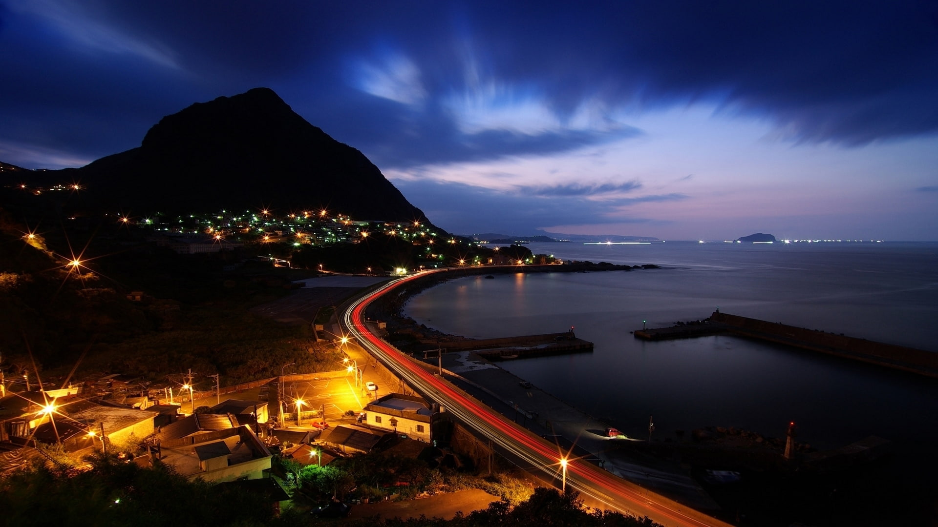 way, hd, timelapse, 1080P, night, landscape, freeway, ocean, mountains, nature, HD Wallpaper