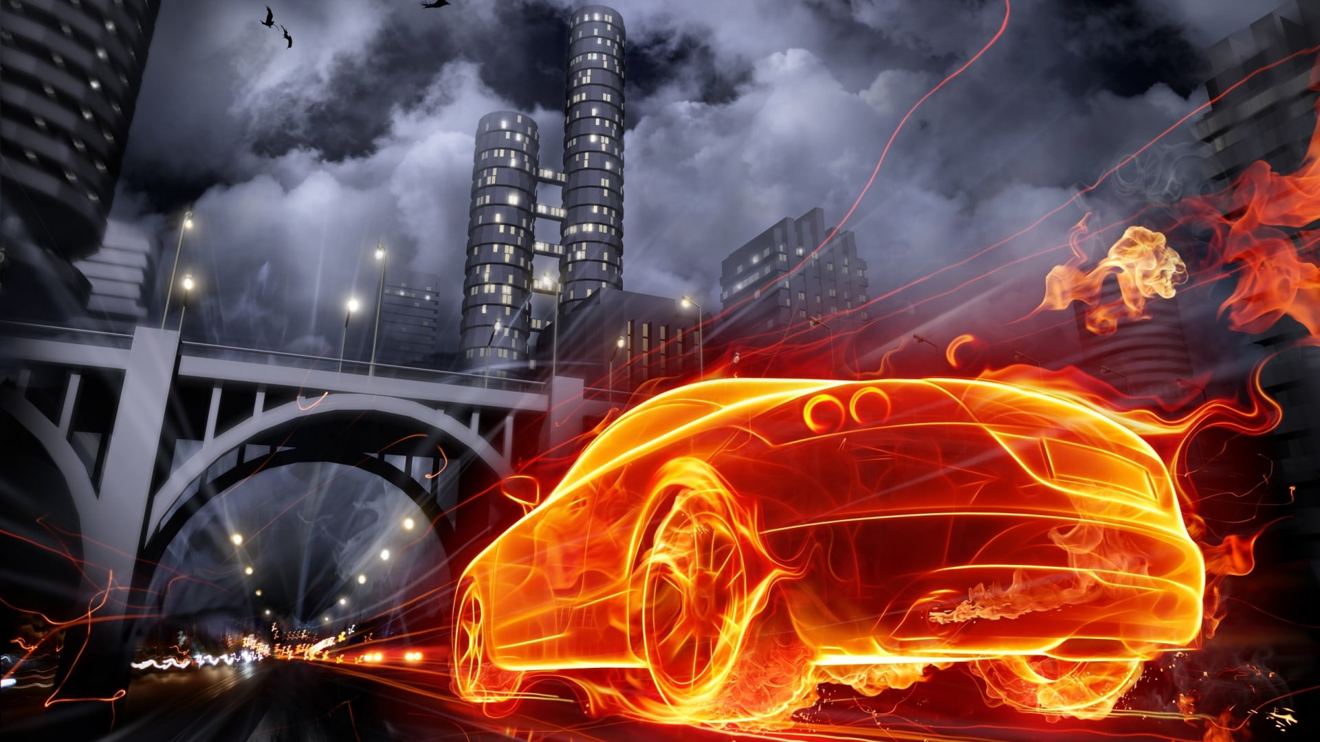 built structure, road, line, glowing, 1080P, grass, transport, movement, motion, blurred motion, race, speed, illuminated, countryside, fast, traffic, HD Wallpaper