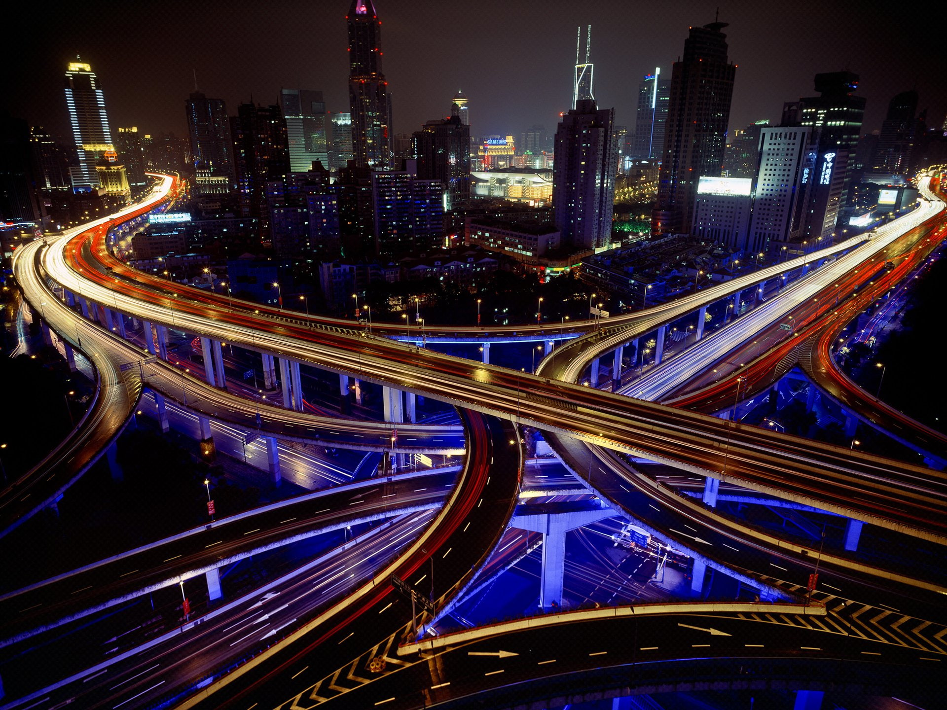 1080P, freeway, timelapse, skyscrapers, lights, buildings, highway, night, HD Wallpaper