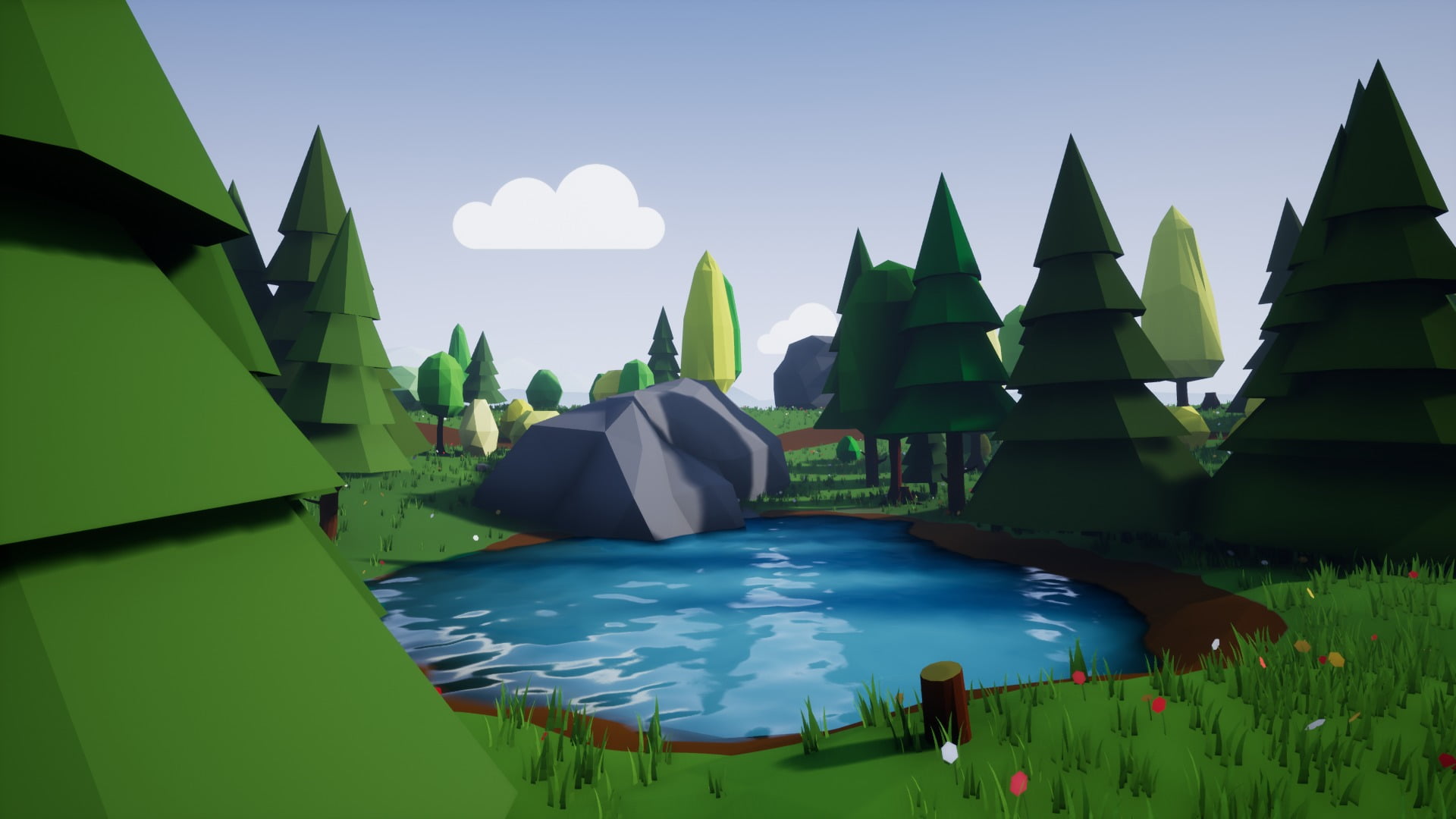 forest, environment, digital composite, blue, architecture, floating on water, reflection, travel destinations, no people, day, low poly, outdoors, green color, HD Wallpaper