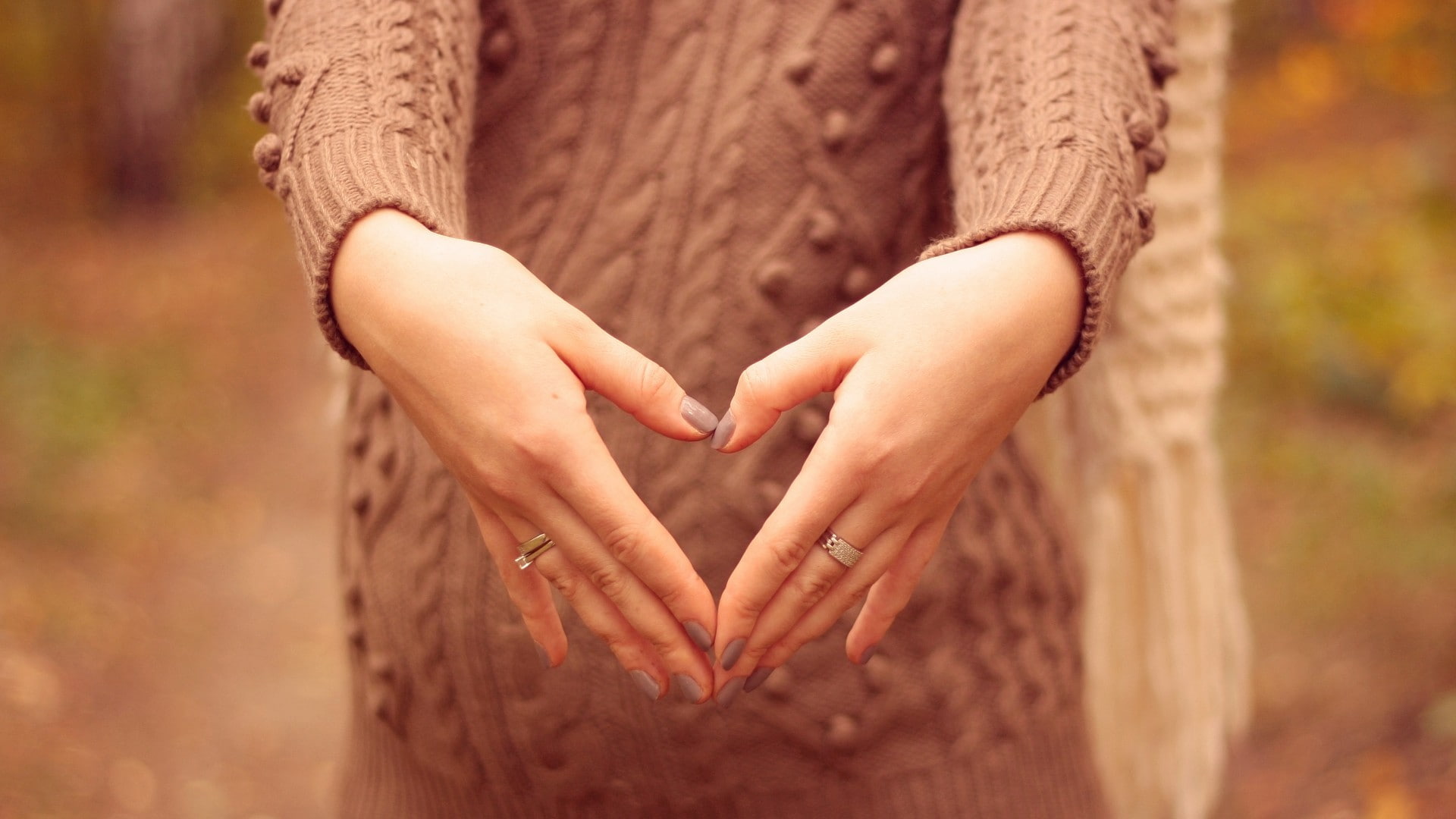 body part, emotion, hand, touching, sweater, nature, hands, women, human hand, heart shape, painted nails, finger, pregnant, adult, care, outdoors, 1080P, HD Wallpaper
