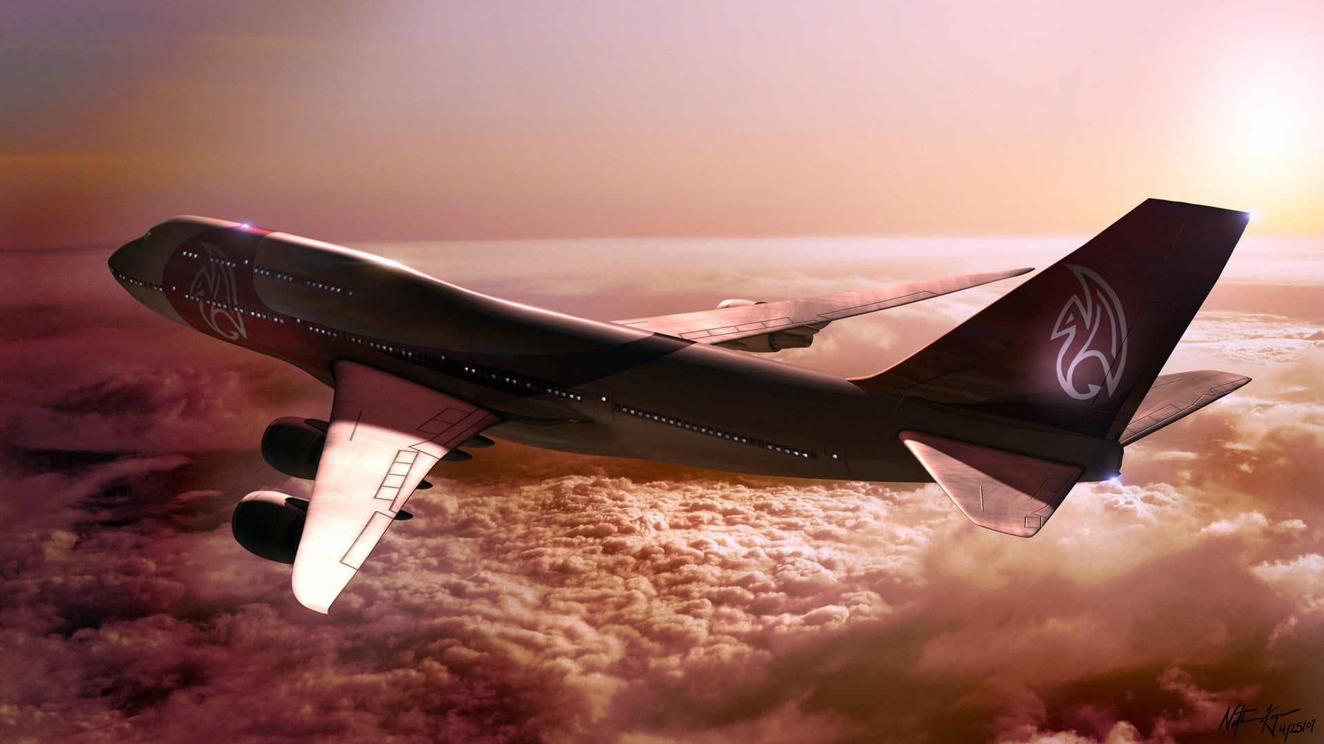 Boeing, Flight, Clouds, Sun, Aircraft, 1080P, HD Wallpaper