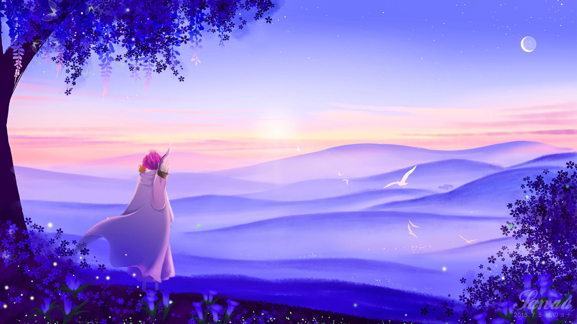 Yona of the Dawn, no people, plant, sunset, flowering plant, moon, environment, outdoors, beauty in nature, scenics - nature, sky, Akatsuki no Yona, illuminated, HD Wallpaper