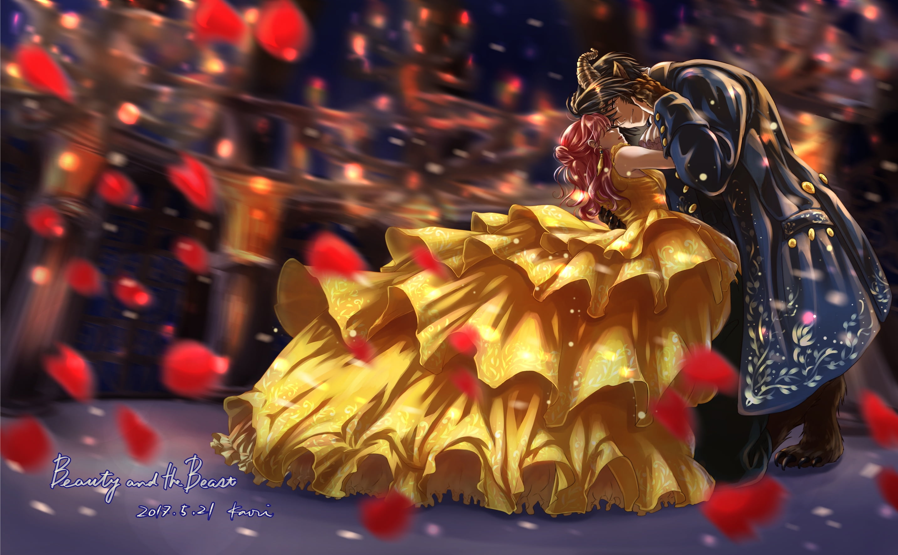 Crossover, Beauty And The Beast, Yona of the Dawn, Yona (Yona of the Dawn), Anime, 2K, Hak Son, HD Wallpaper