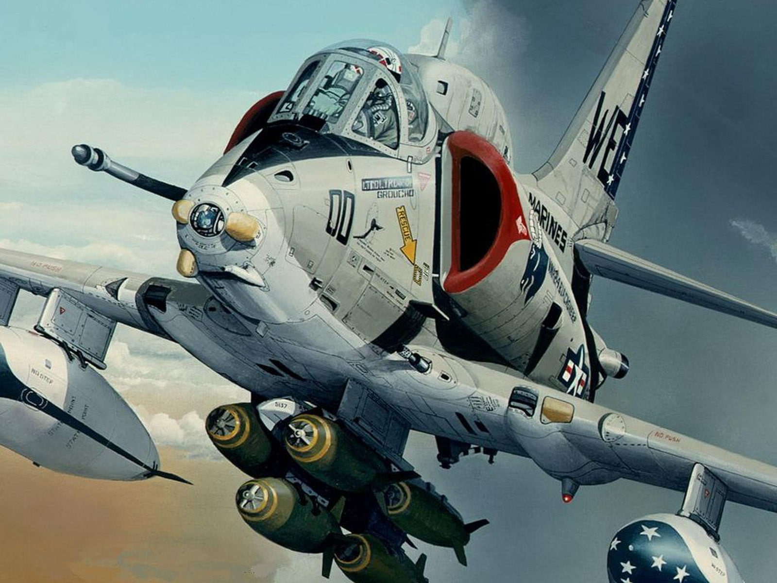 artwork, 720P, aircraft, Military, skyhawk, art, a-4 skyhawk, hd, HD Wallpaper