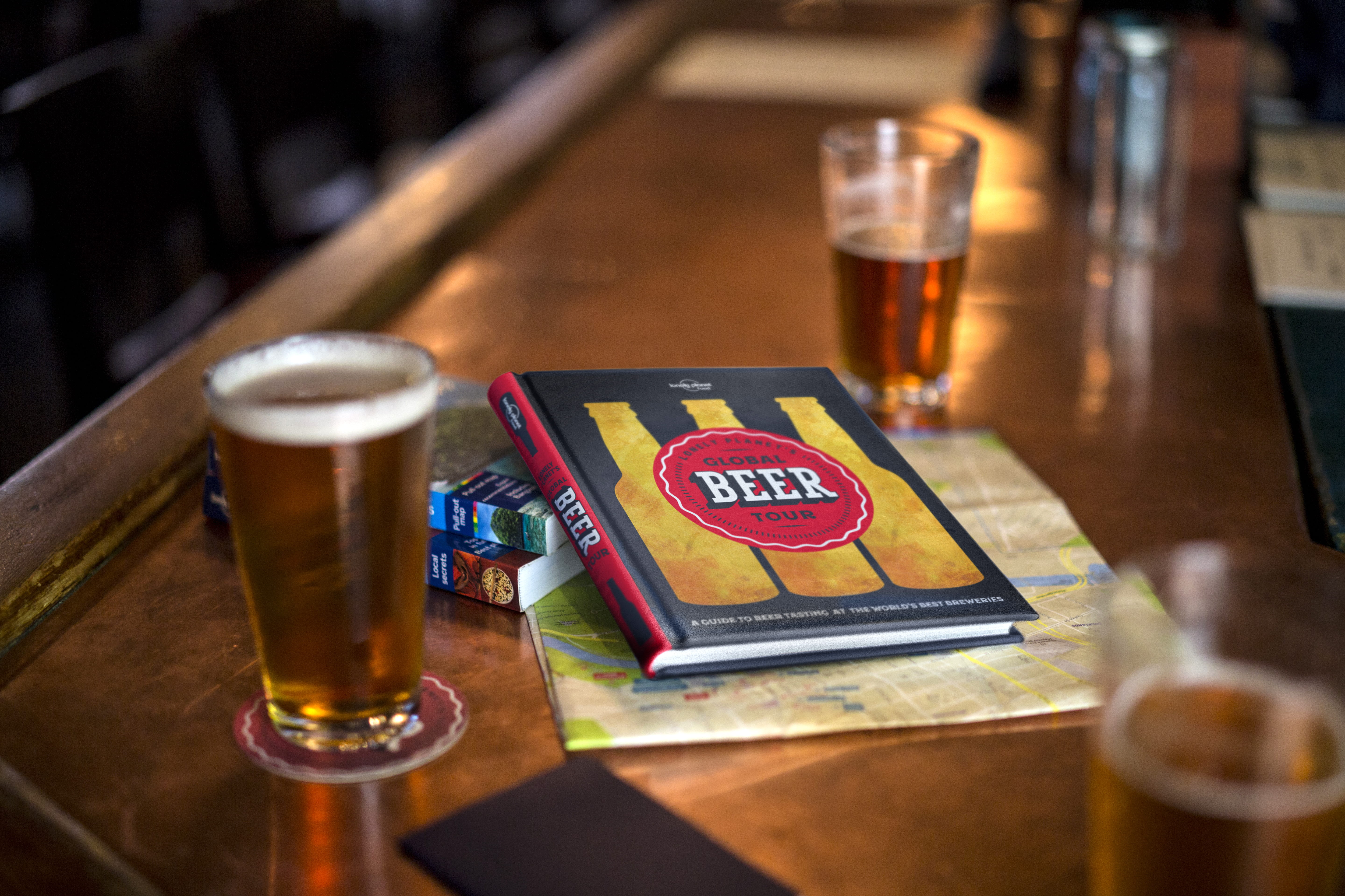 book, bar - drink establishment, bottle, beside, cups, 5K, two, pint glass, beer, container, beer glass, communication, still life, reading, food and drink, HD Wallpaper