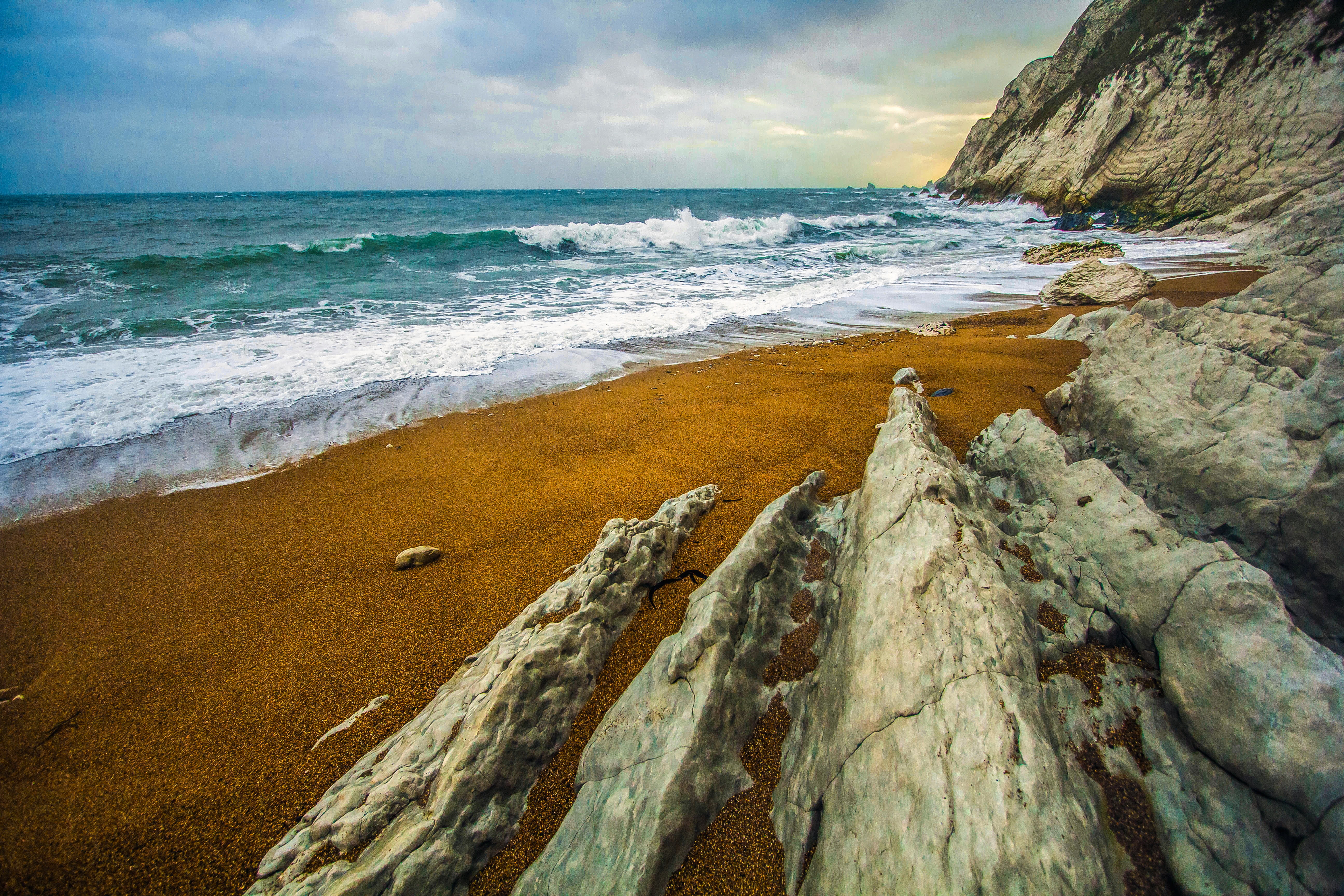 outdoors, landscape, rocky coastline, waving, rock, surfing, sky, water, land, day, rock - object, sea, horizon over water, ocean, beauty in nature, beach, HD Wallpaper