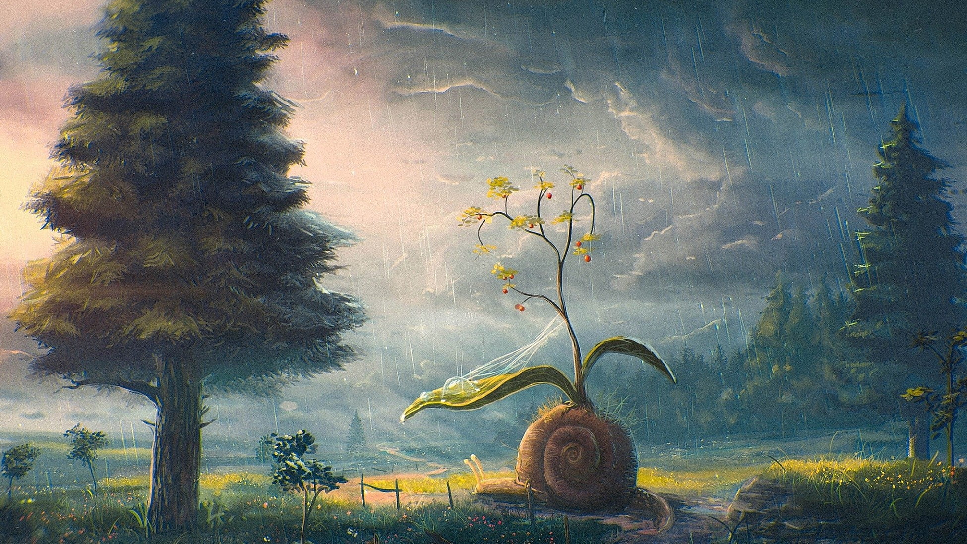 sunlight, tree, flower, outdoors, sky, Sylar, leaf, wall, field, grass, fantasy art, nature, flowering plant, agriculture, no people, 1080P, growth, day, HD Wallpaper