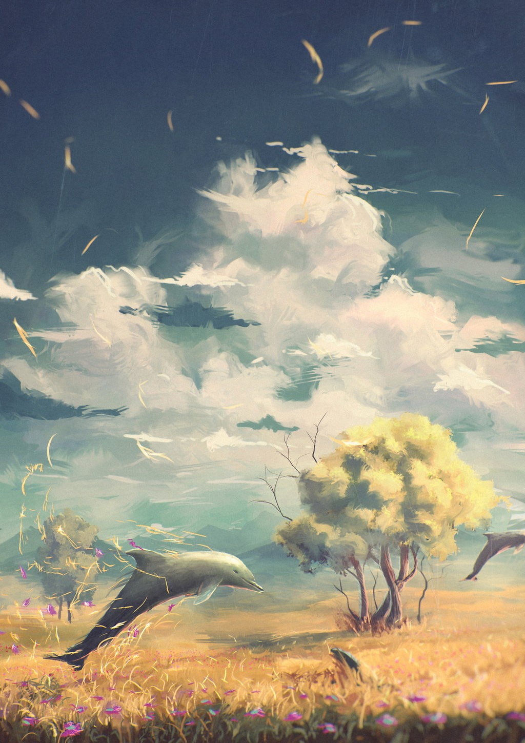 animals in the wild, artwork, digital composite, group of animals, animal, nature, Sylar, vertebrate, cloud - sky, outdoors, environment, animal themes, Phone HD Wallpaper
