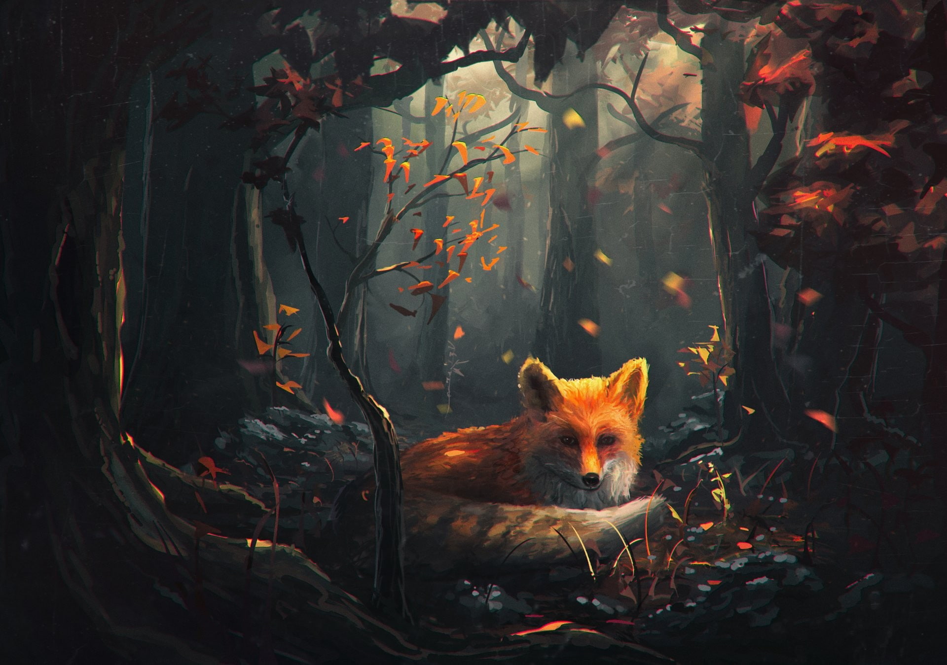 Sylar, 1080P, forest, animals, fall, fox, fantasy art, HD Wallpaper