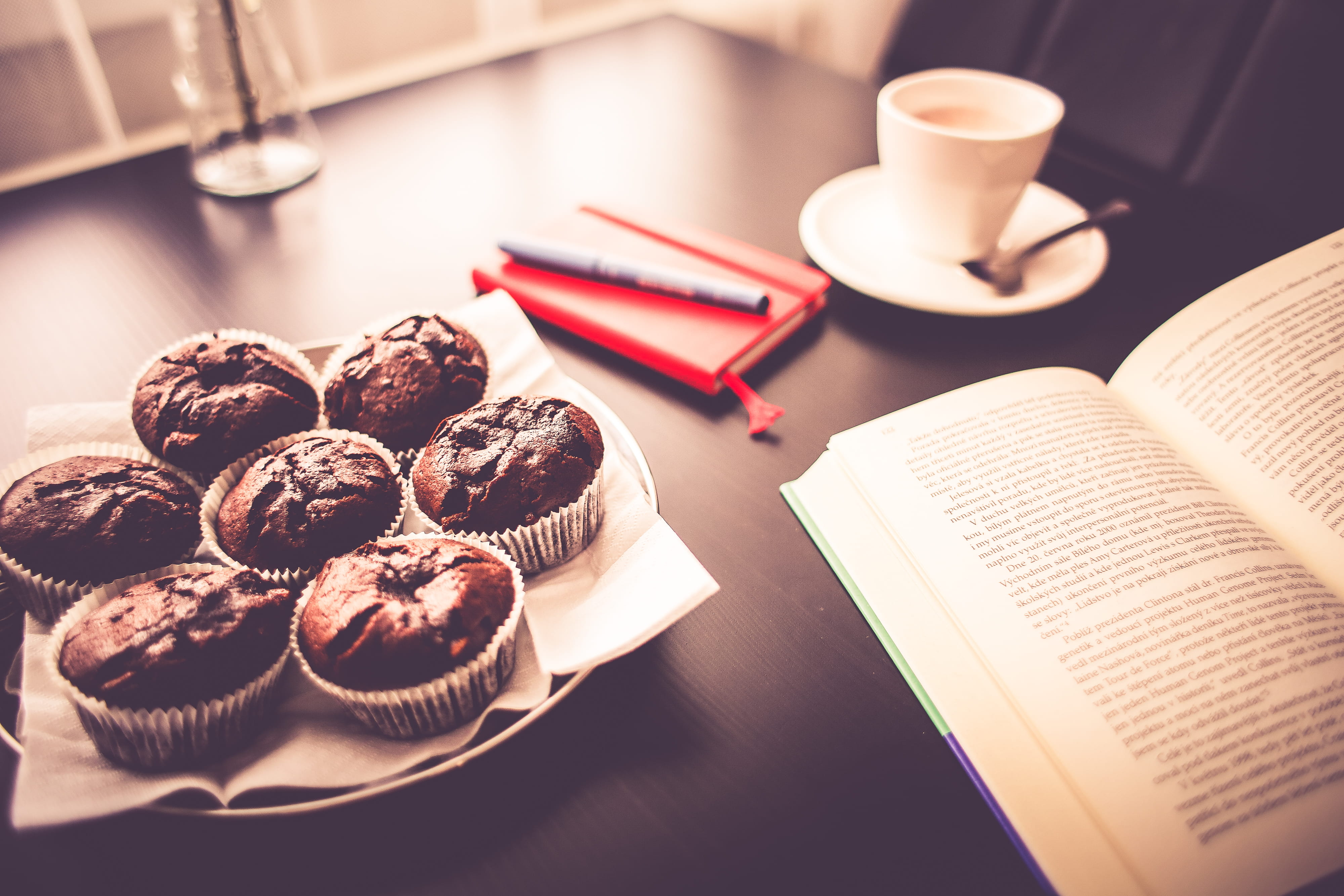 breakfast, dessert, sweet food, book, drink, yummy, cup, Sweet, diary, freshness, paper, food, still life, books, reading, coffee, pen, coffee - Drink, HD Wallpaper