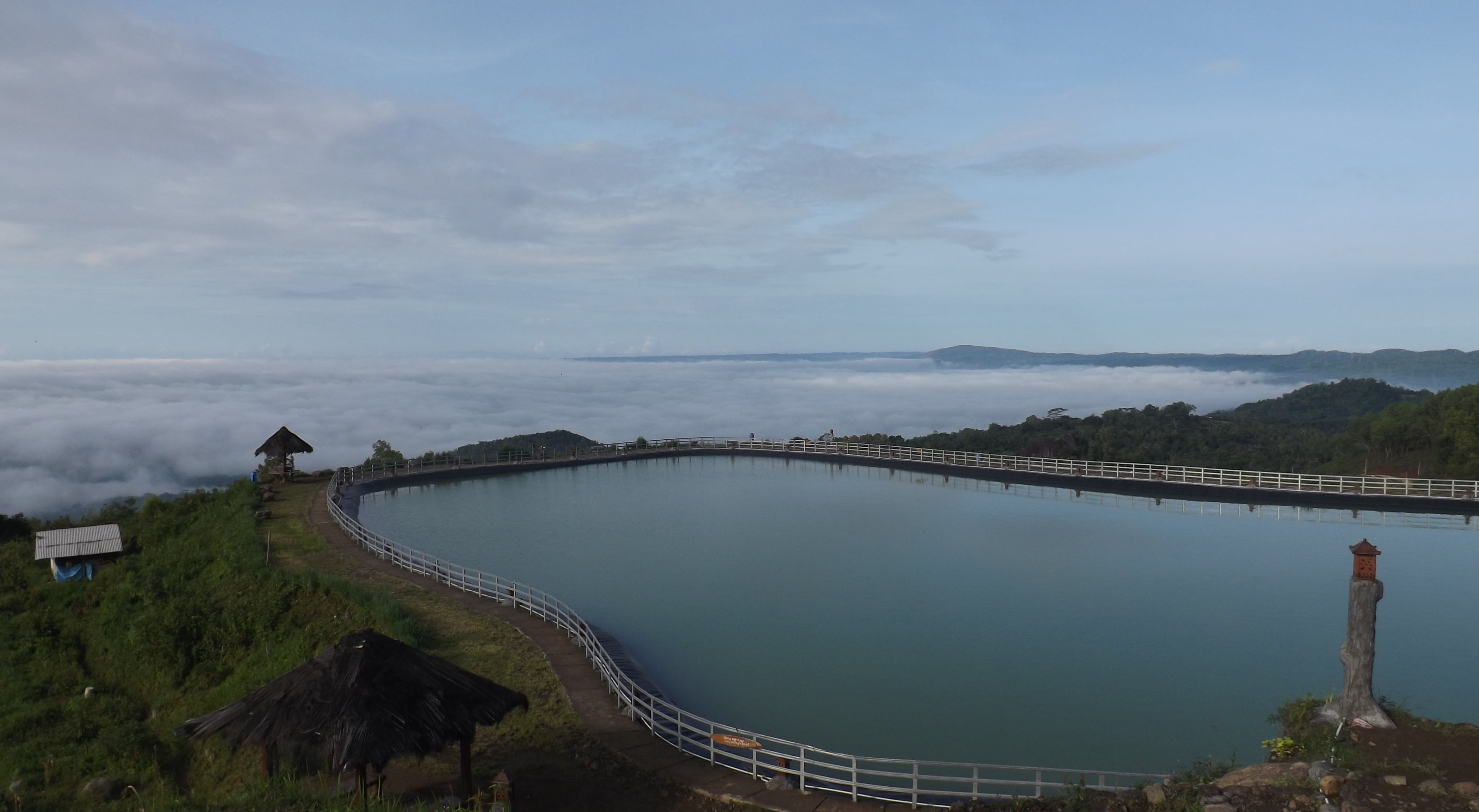 nature, no people, sunrise, landscape, mt, tranquil scene, tourism, built structure, blue, white, lake, sky, panoramic, tranquility, connection, cloud, HD Wallpaper
