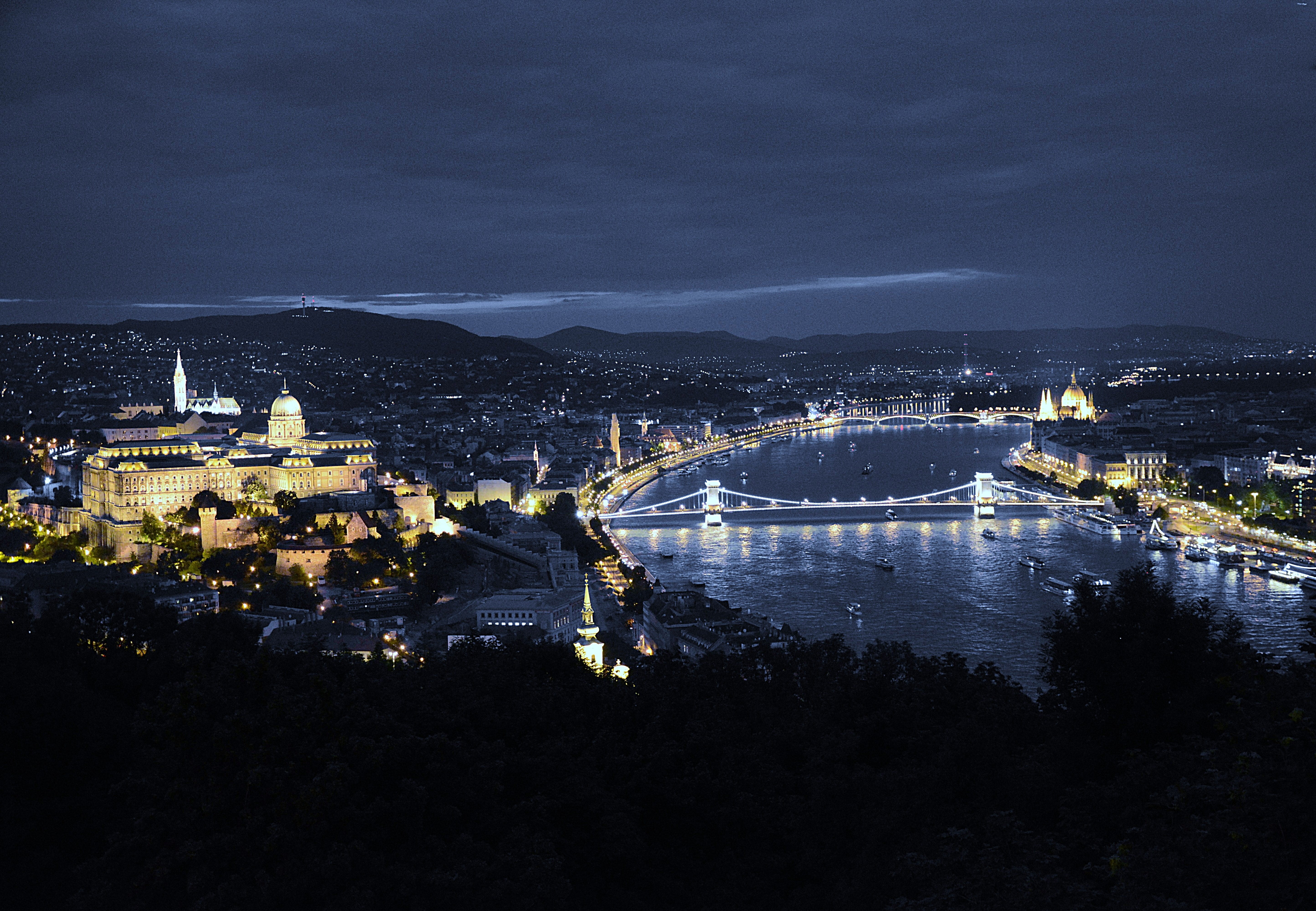 Lights, In The Evening, nature, Budapest, 5K, bridge, night, mode of transportation, sky, bay, connection, building exterior, outdoors, turkey, built structure, HD Wallpaper