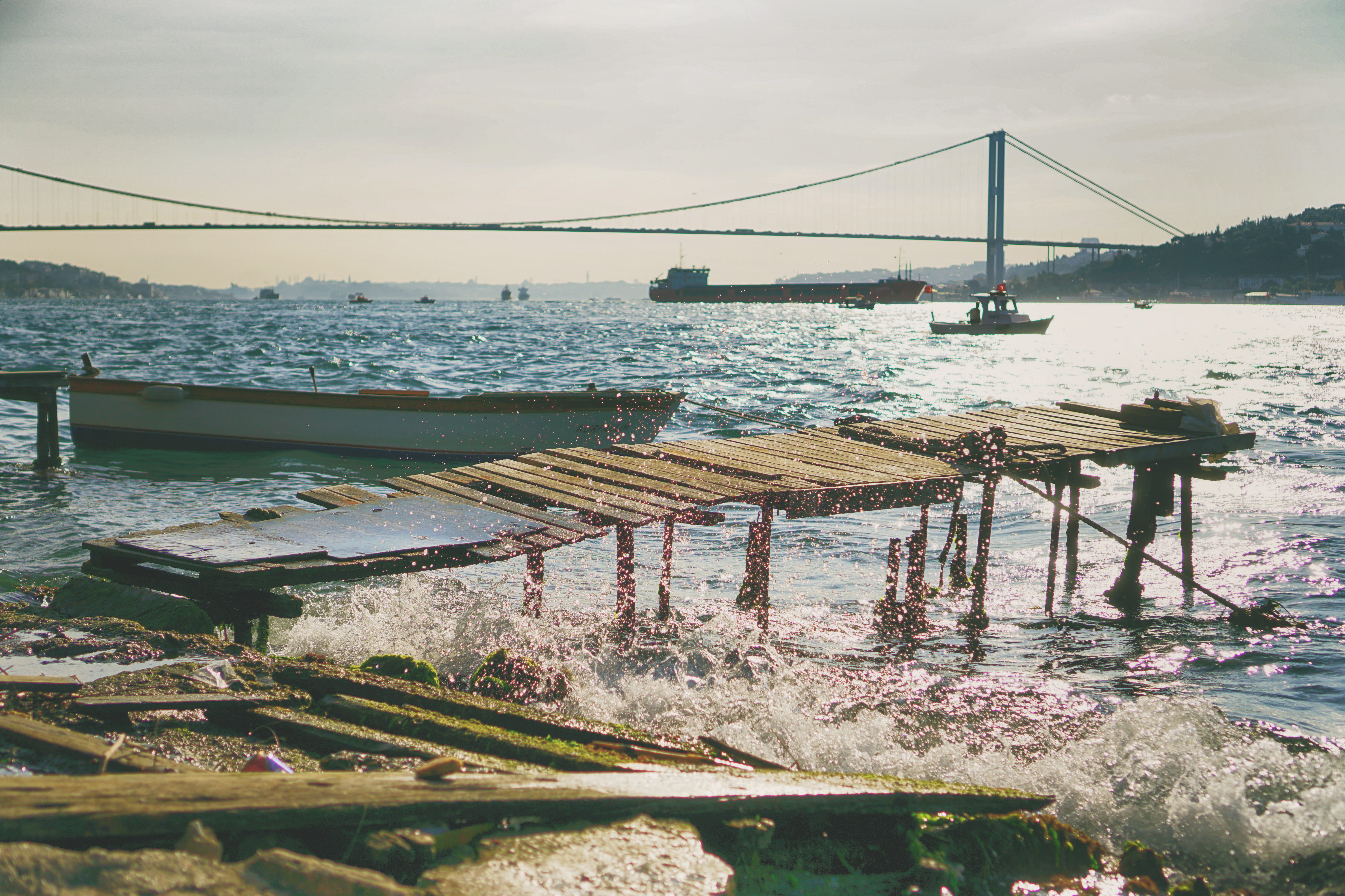 connection, outdoors, turkey, sky, water, 5K, bridge - man made structure, wave, seaside, çengelköy, bridge, transportation, bay, turkish, built structure, HD Wallpaper