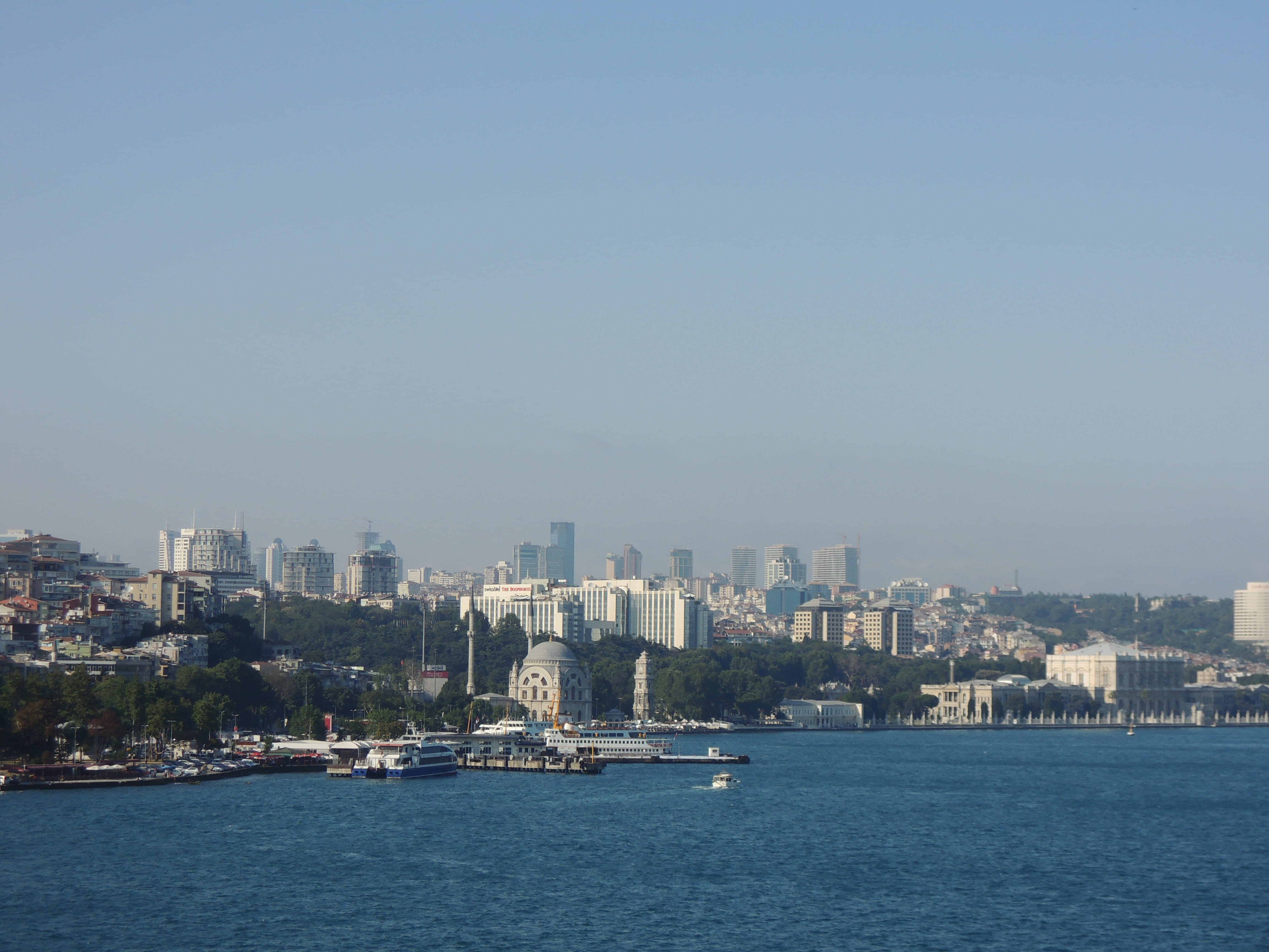 view, transportation, no people, architecture, urban Scene, Bridge, nautical Vessel, cityscape, sky, outdoors, city, water, Bosphorus, financial district, HD Wallpaper
