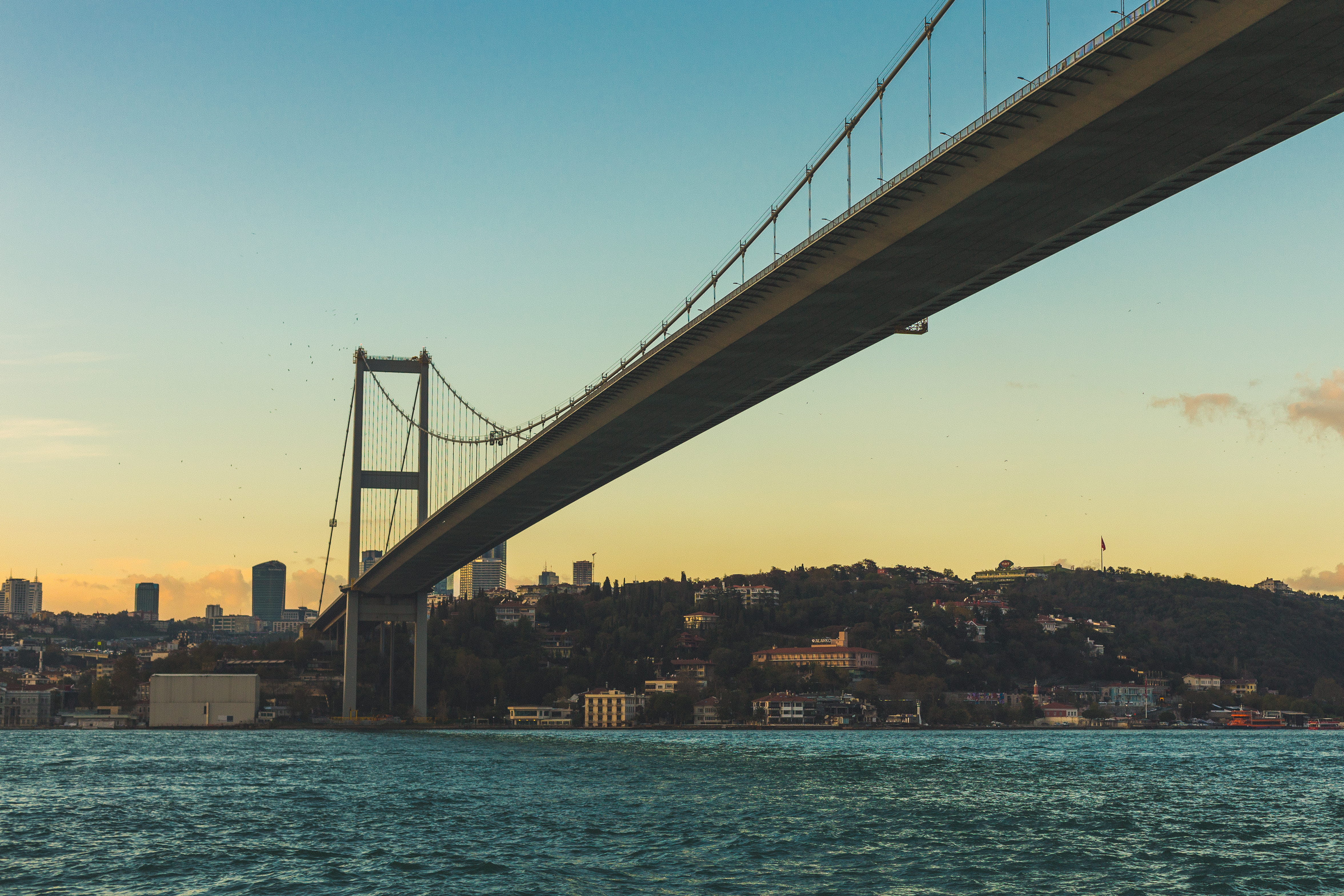 cable-stayed bridge, bay, turkey, bridge - man made structure, architecture, suspension bridge, nature, travel destinations, river, city, sky, evening, HD Wallpaper