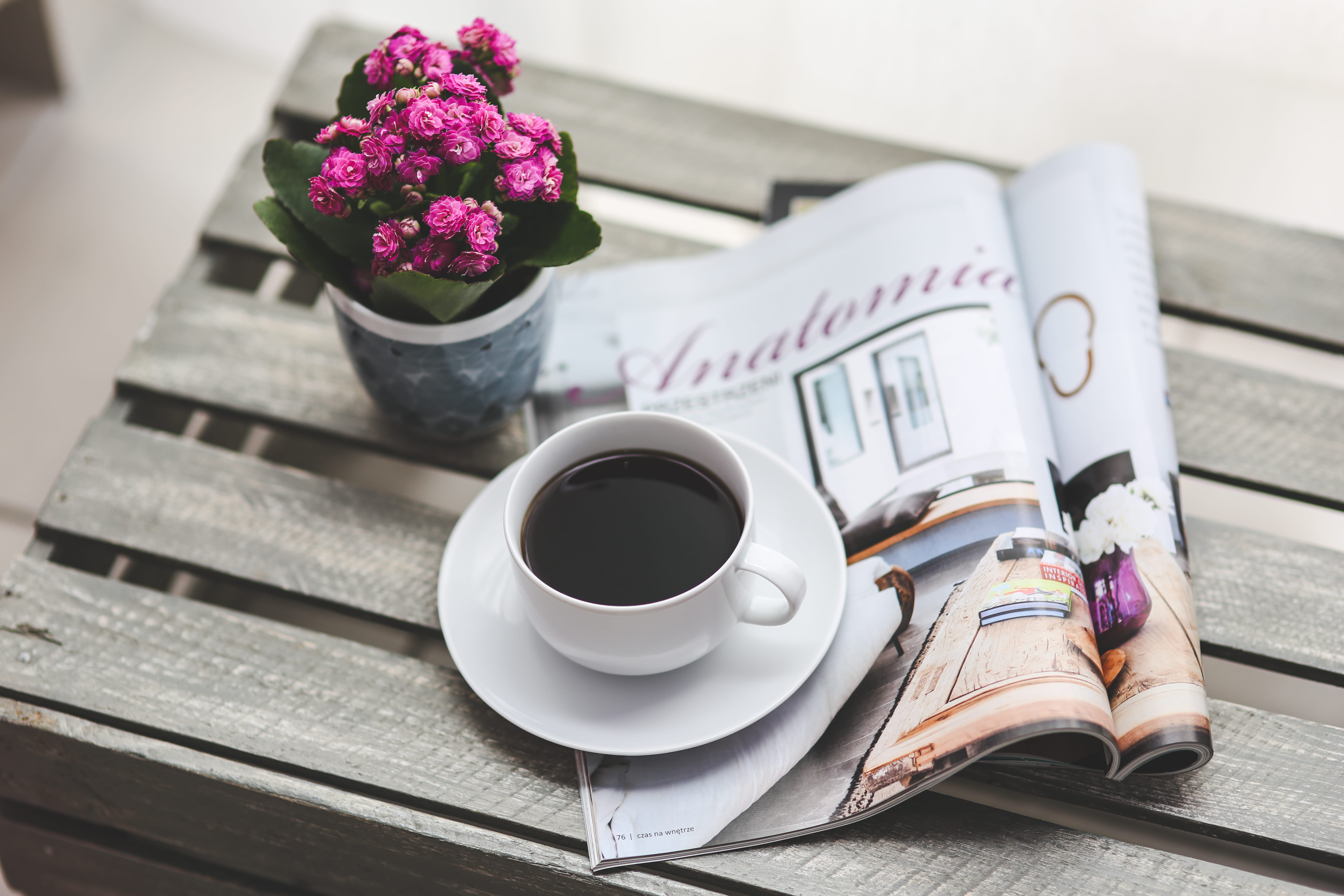 drink, cup, refreshment, newspaper, coffee cup, 5K, flower, reading, paper, black coffee, no people, plant, table, publication, café, coffee, sunday, coffee - drink, HD Wallpaper