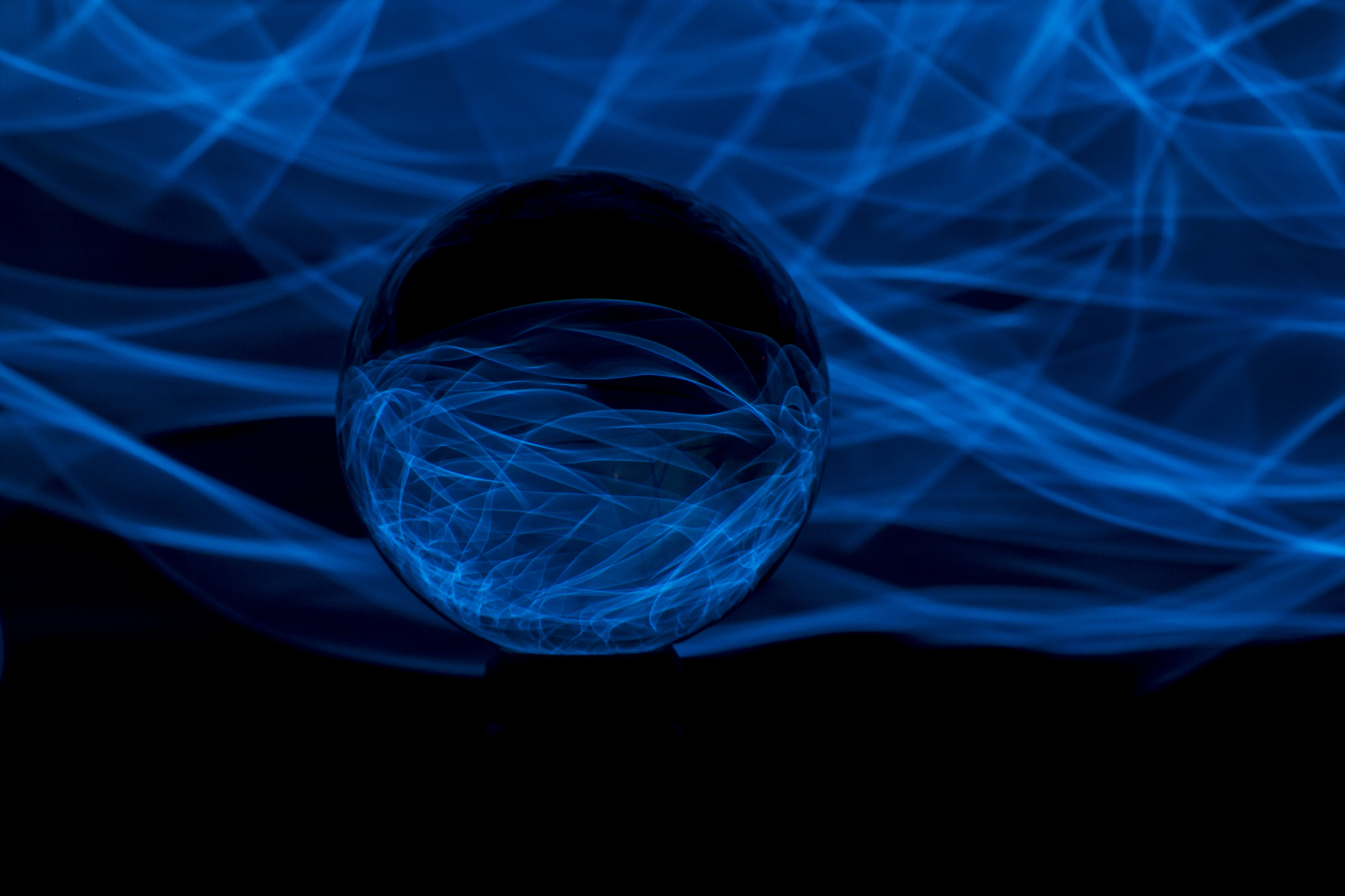 To The MAX, digital, Crystal Ball, Light Painting, smoke, abstract, E.L. Wire, Manic, USM, Blue, Tabletop, Indoors, UK, Sliders, Macro, blue smoke, HD Wallpaper