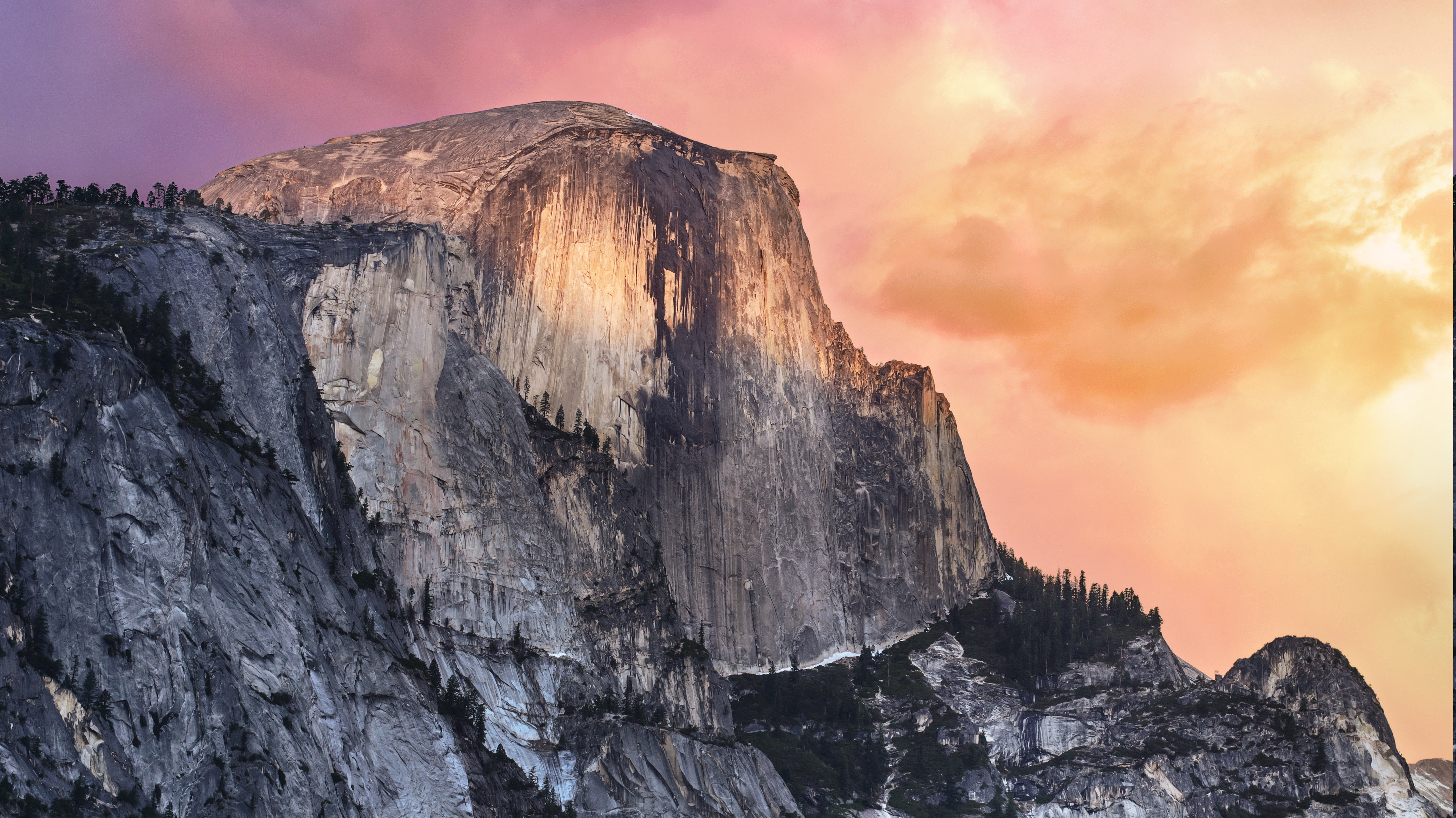 Apple Inc., 5K, rock, mountain, OS X, forest, Yosemite National Park, nature, HD Wallpaper