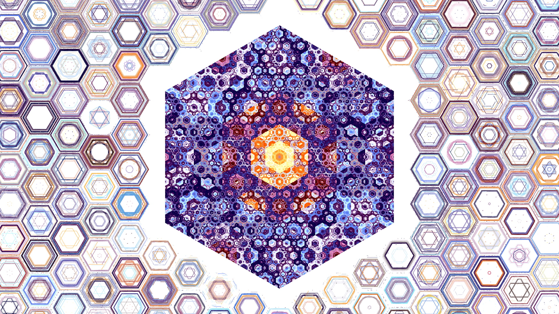 minimalism, hexagon, white background, fractal, 1080P, abstract, digital art, HD Wallpaper