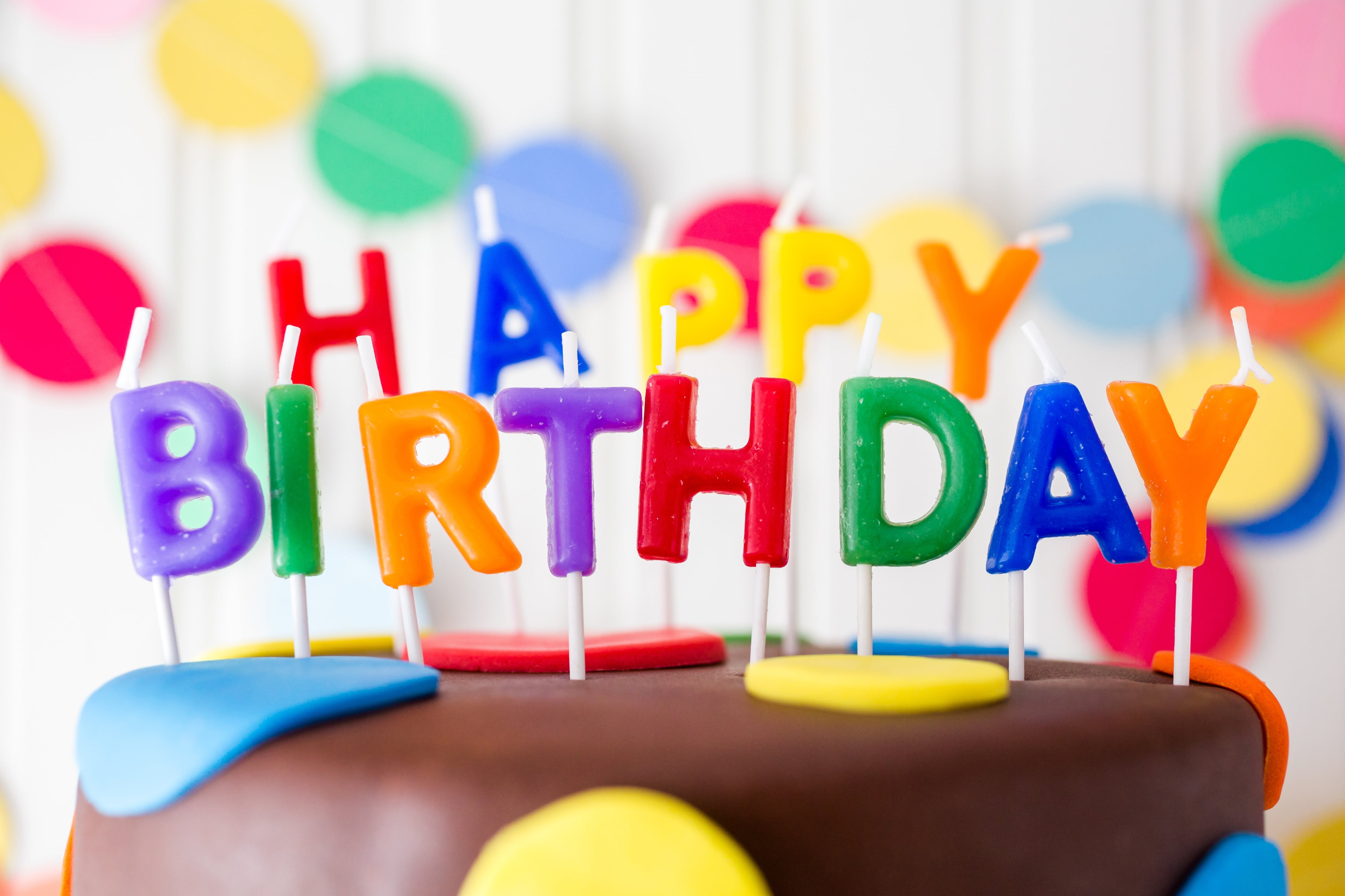 text, indoors, letter, colorful, toy, 4K, multi Colored, Happy Birthday, cake, education, backgrounds, candle, letters, food, colors, focus on foreground, HD Wallpaper