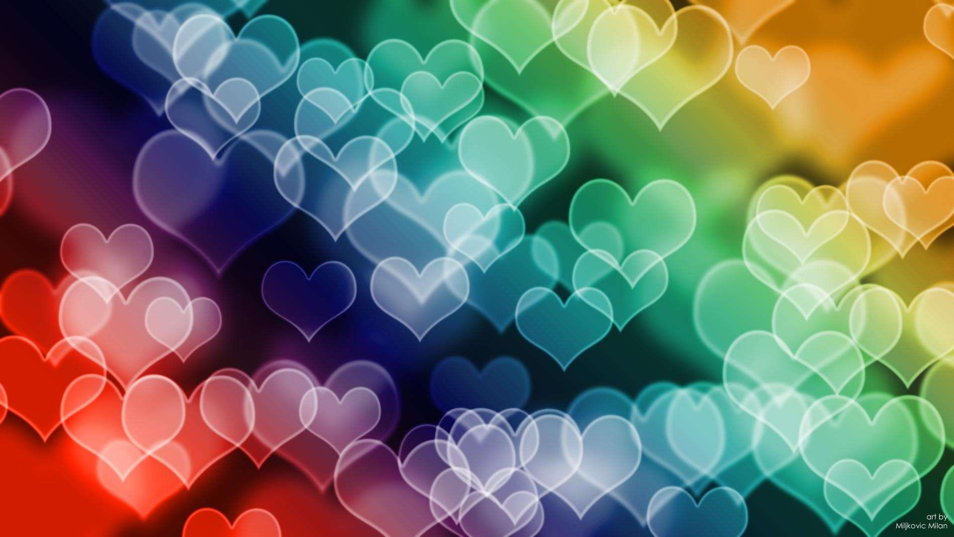 illustration, heart, 1080P, hearts, bokeh, colored, hd, rainbow, multi, HD Wallpaper