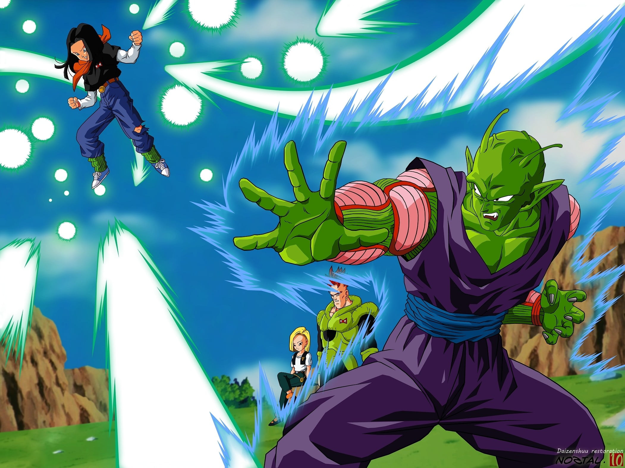 motion, digital composite, balance, young adult, blue, piccolo, dragonball, mid-air, women, leisure activity, clothing, jumping, real people, human arm, HD Wallpaper