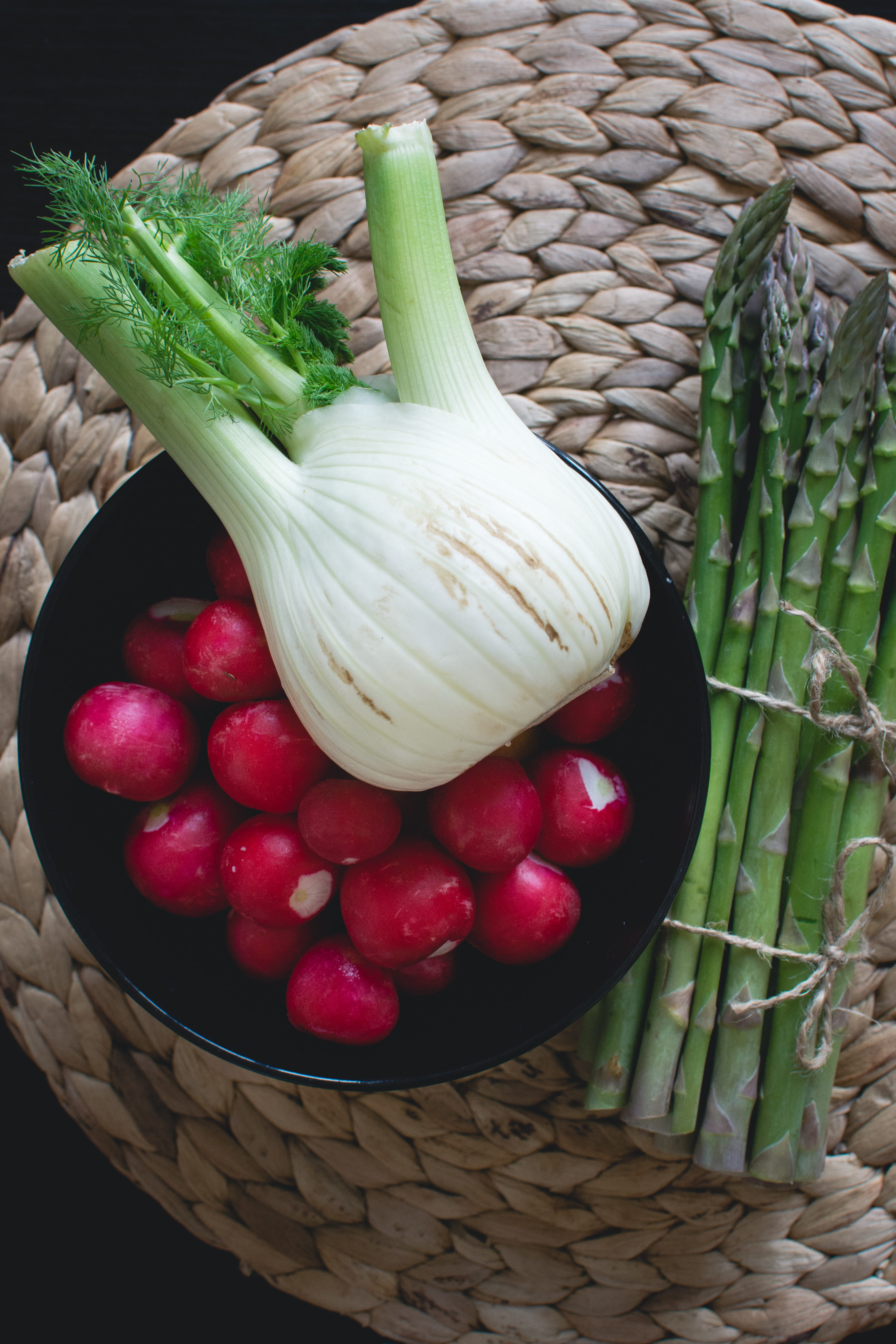 indoors, close-up, radishes, vegetable, healthy Eating, still life, asparagus, organic, vegetarian Food, onion, food And Drink, spice, wicker, raw Food, Phone HD Wallpaper