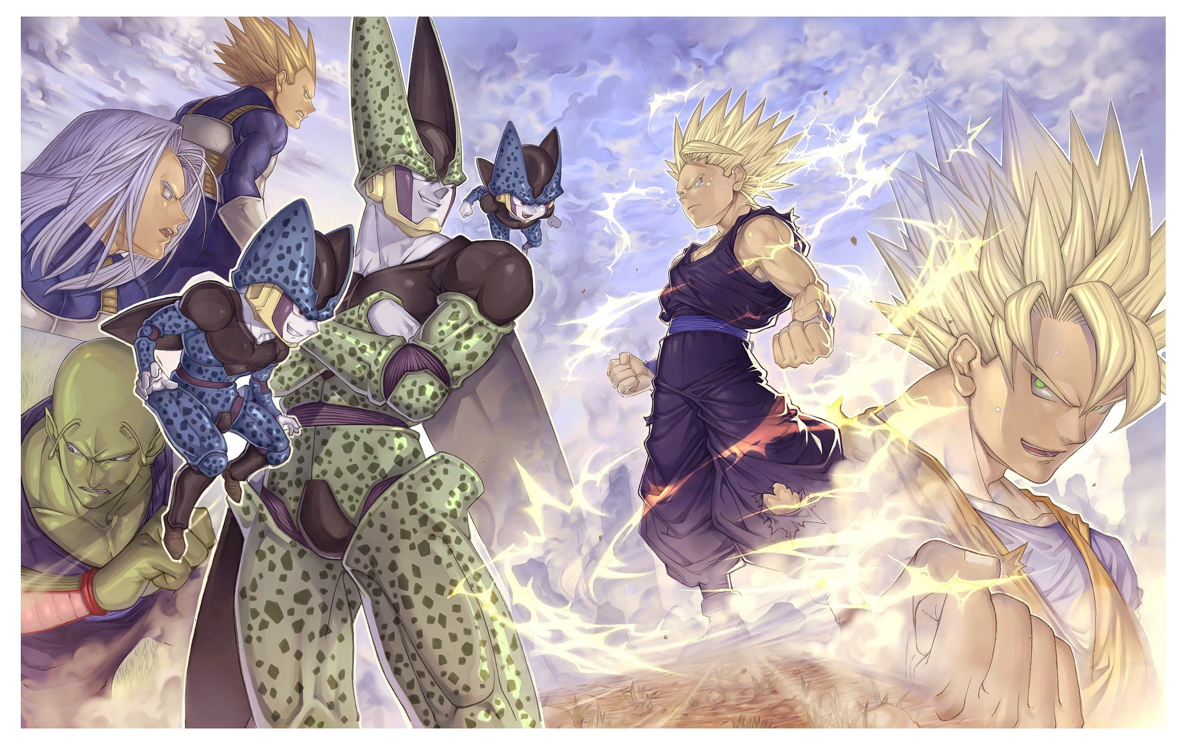 Cell (character), Piccolo, Trunks (character), Dragon Ball, 1080P, Son Goku, Son Gohan, Dragon Ball Z, anime, Vegeta, HD Wallpaper