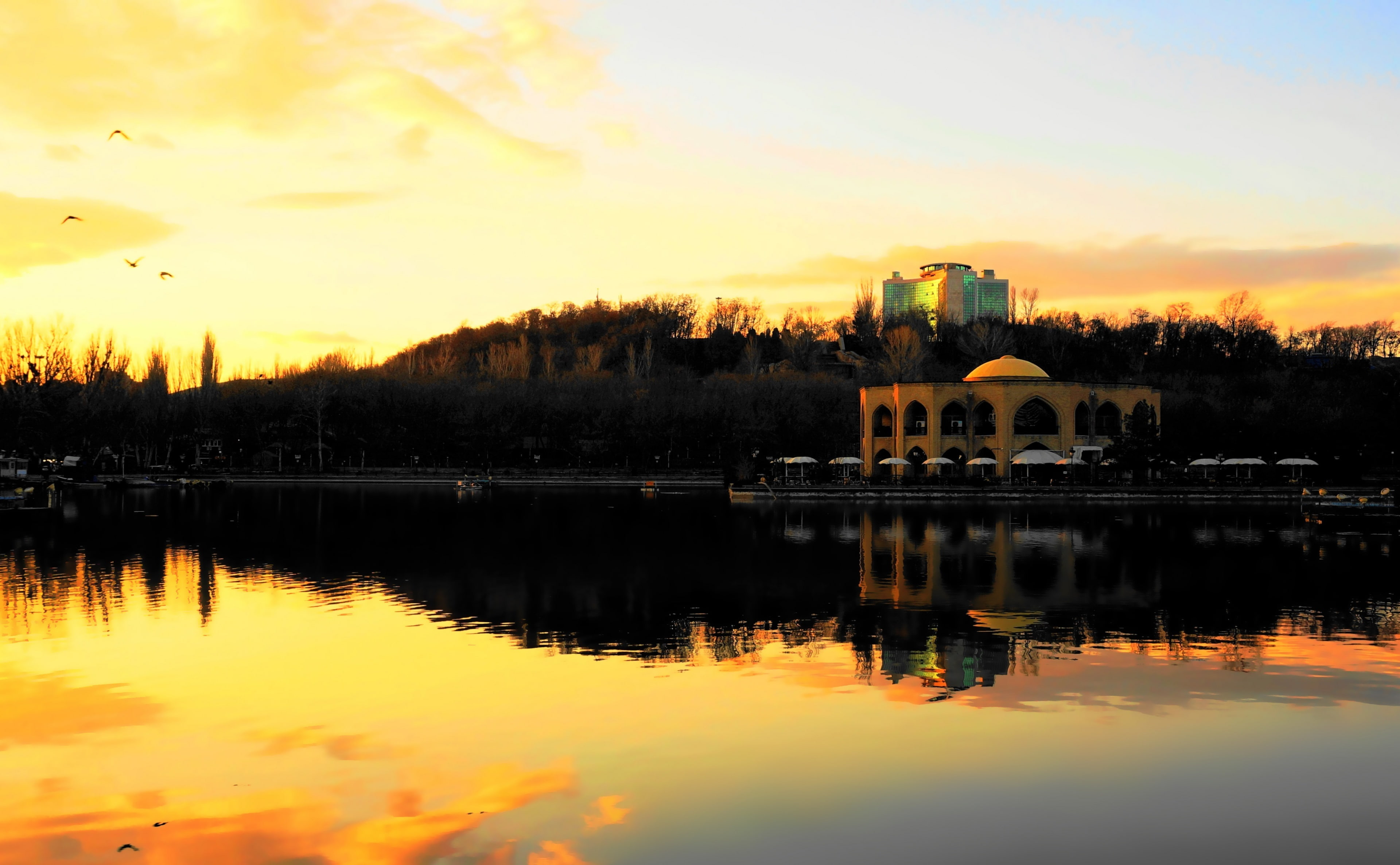 water, travel destinations, nature, outdoors, Park, built structure, beauty in nature, architecture, building, tabriz, elgolu, waterfront, lake, building exterior, HD Wallpaper