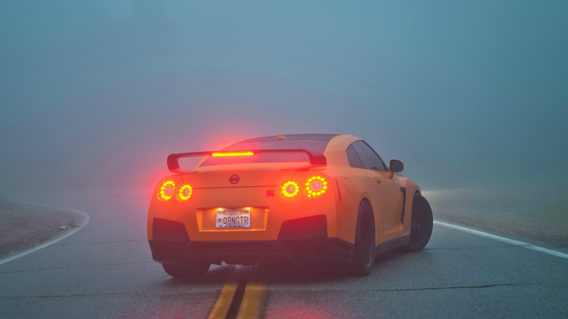 1080P, R35, fog, Nissan GTR, brake lights, HD Wallpaper