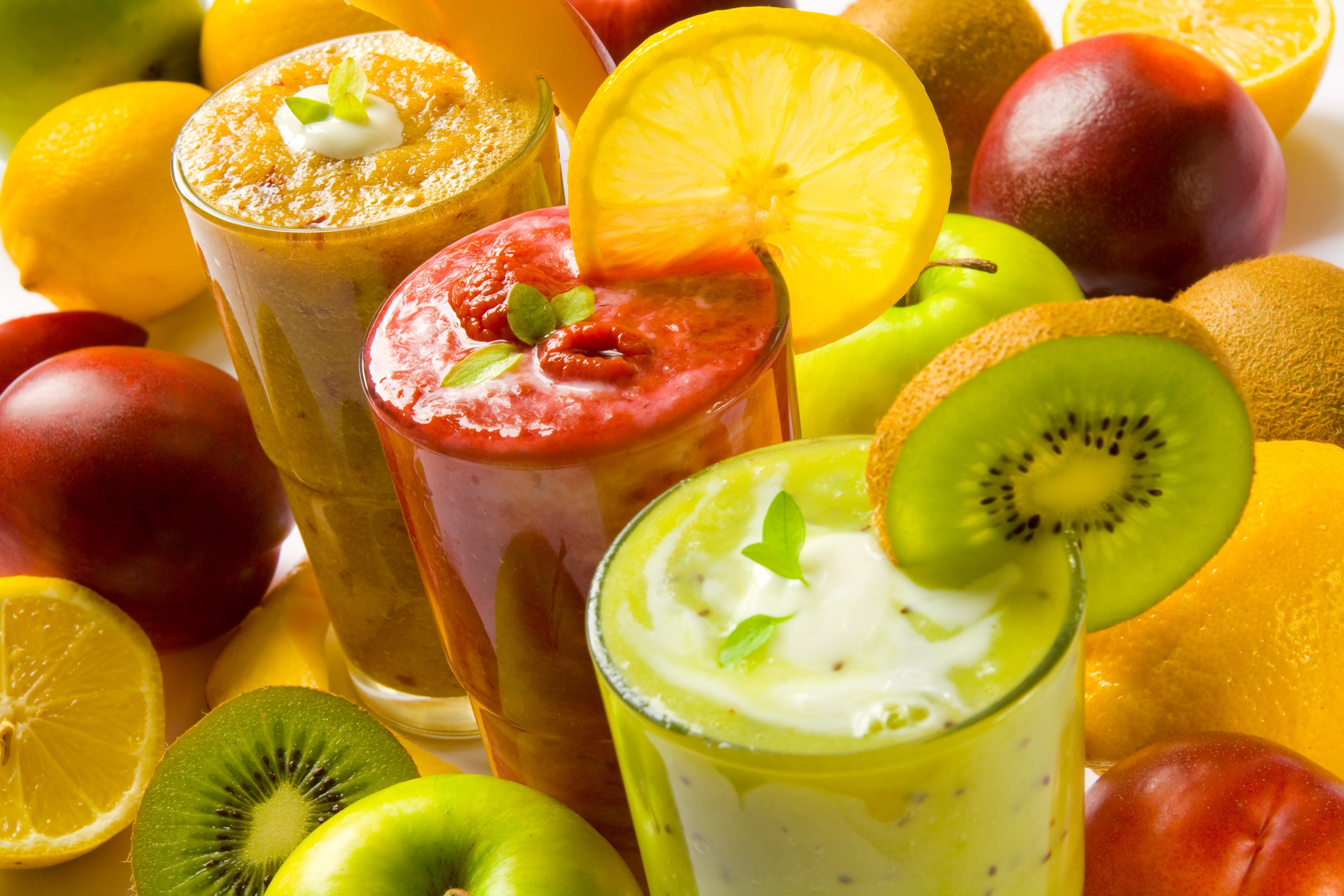 raspberry, kiwi, mango, orange, strawberry, fruit, 4K, apple, smoothies, HD Wallpaper