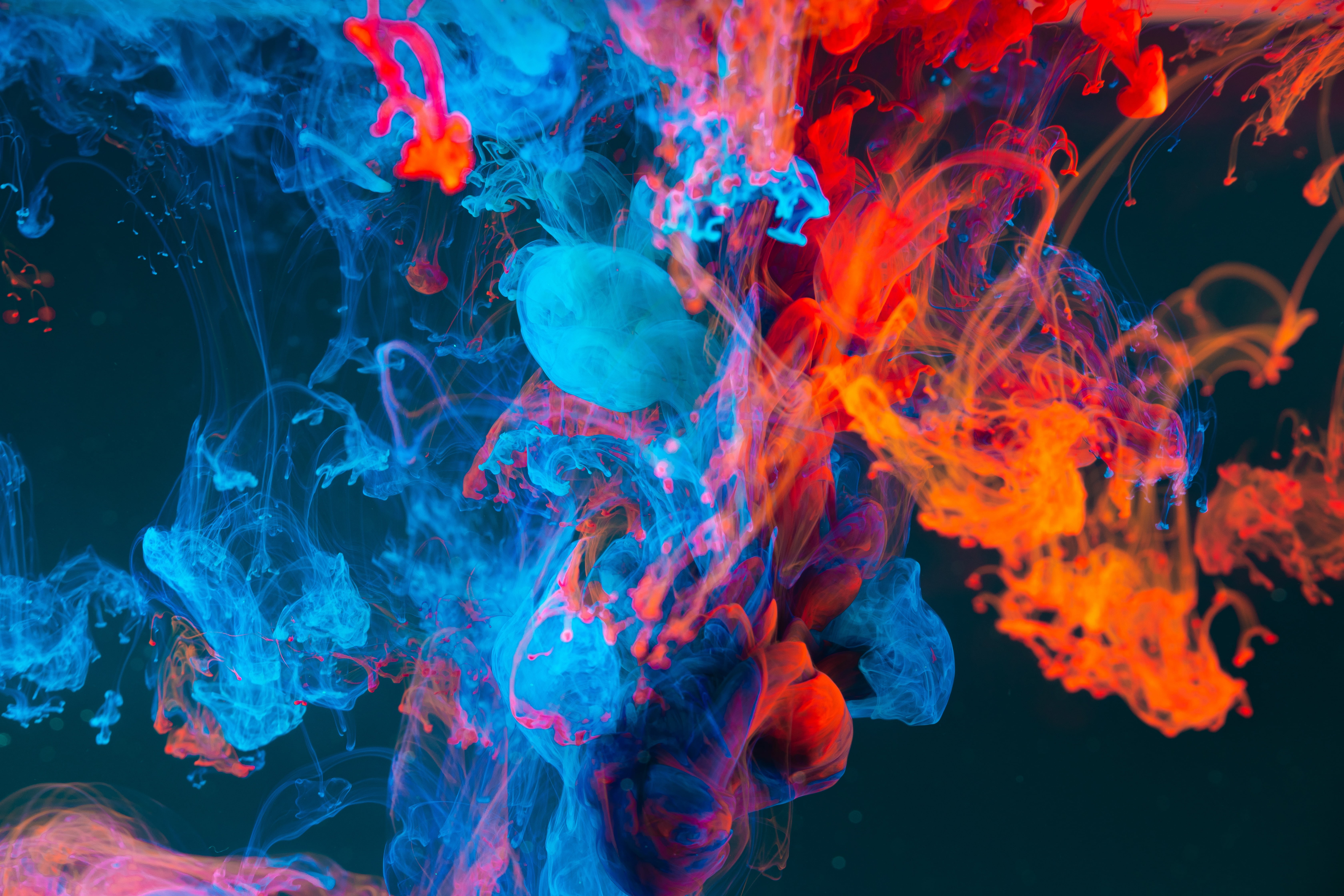 Splash, Blue, Abstract, Smoke, orange (Color), Colors, 5K, HD Wallpaper