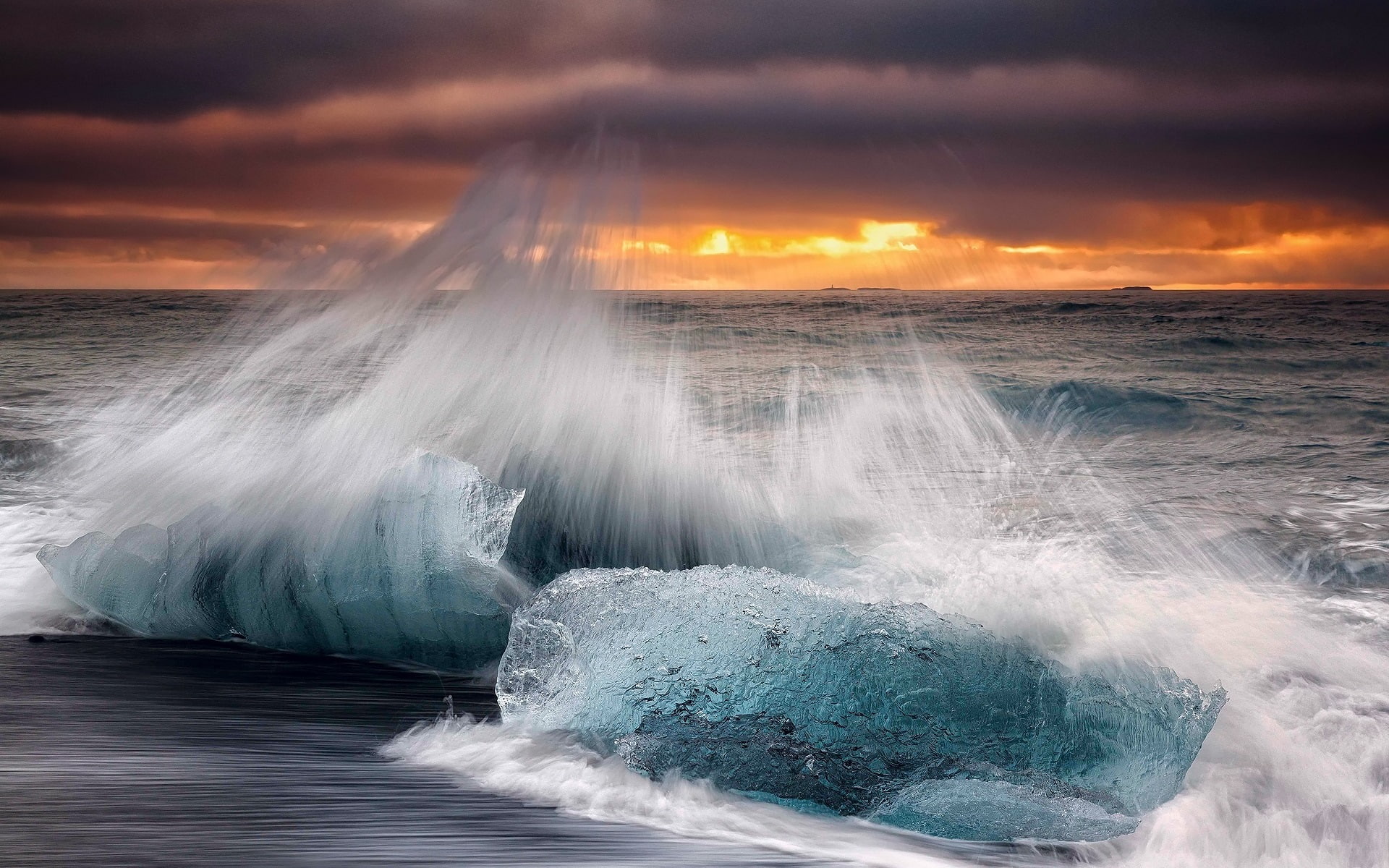 Iceland, Waves, Beach, 1080P, Sea, Morning, Ice, Splashing, HD Wallpaper