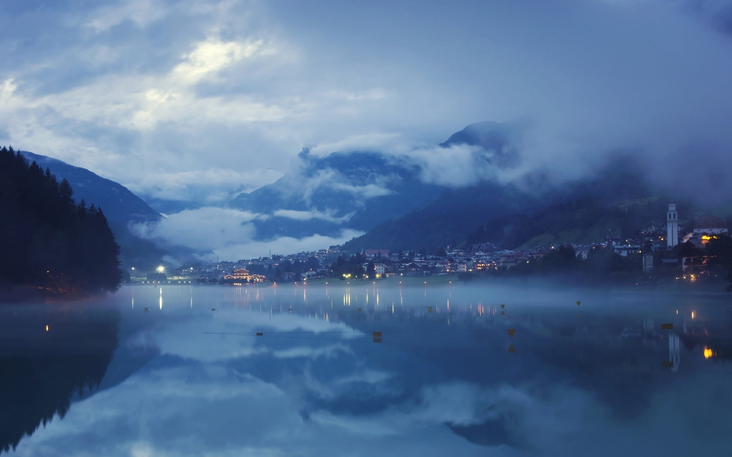 landscape, dusk, city, building exterior, outdoors, 1080P, sky, nature, scenics - nature, clouds, evening, lights, waterfront, no people, mountain, built structure, HD Wallpaper