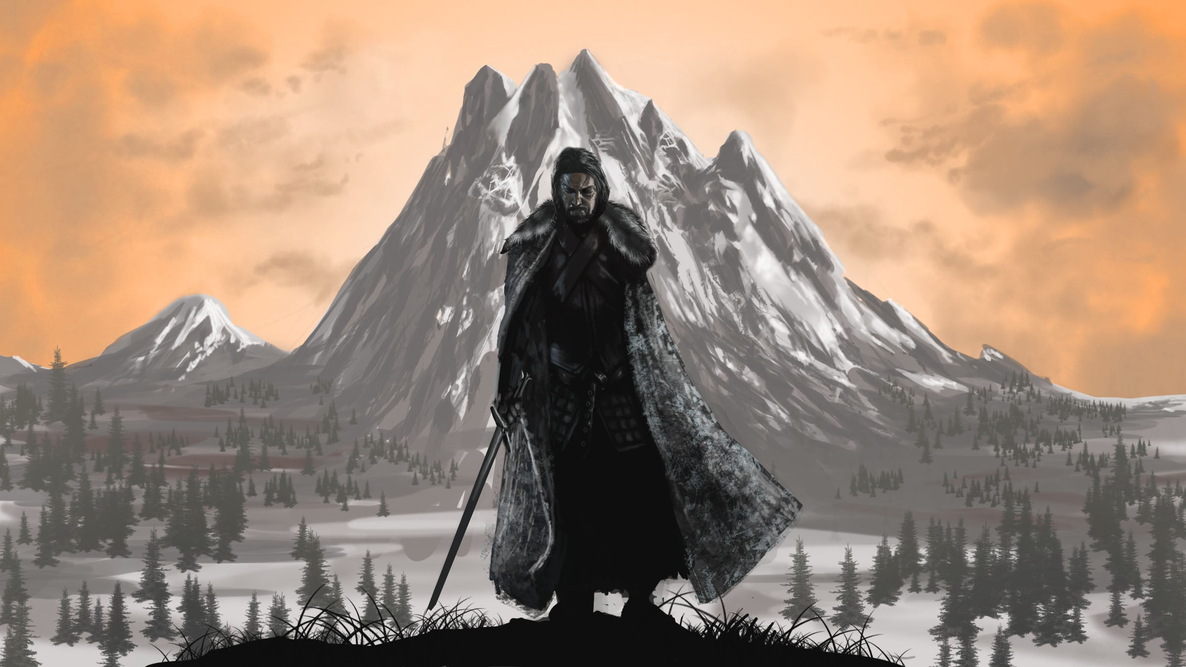 mountain range, scenics - nature, architecture, benjen stark, mountain peak, mountain, snowcapped mountain, Game of Thrones, one person, standing, HD Wallpaper