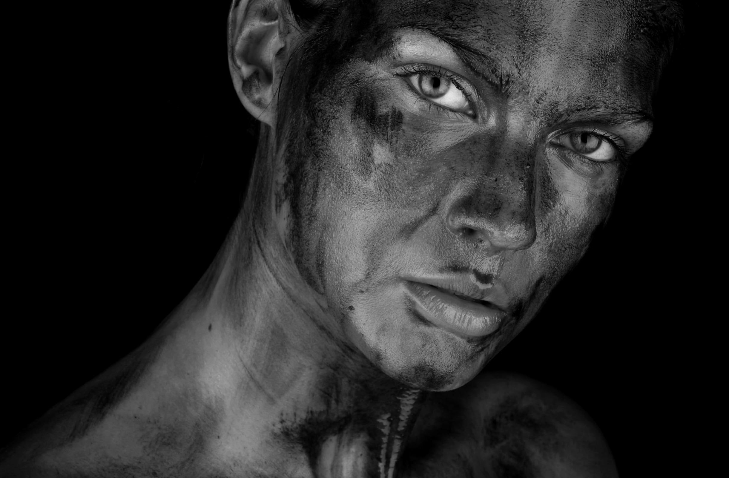 3d and abstract, portrait, face, white, black, photography, eyes, 1080P, dirty, HD Wallpaper