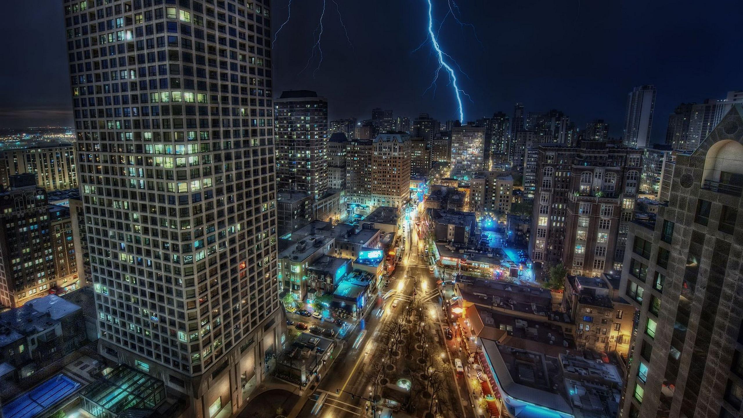 chicago, lightning, beautiful, stormy, 2K, animals, strike, bold, chitown, hdr, HD Wallpaper
