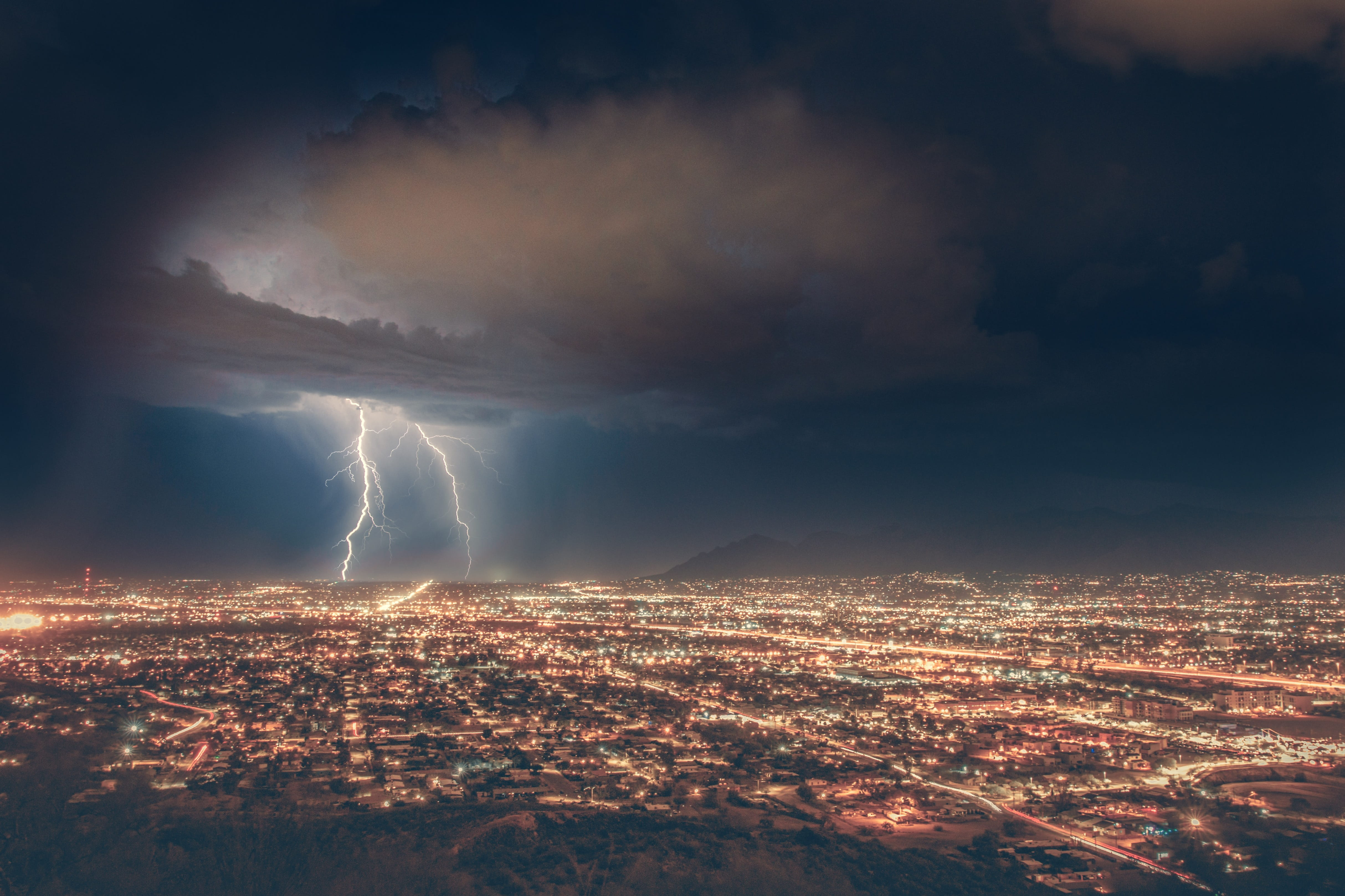 night photography, sunset, high, city, bright, weather, outdoors, aerial View, sunlight, cloudscape, cloudy, landscape, light - Natural Phenomenon, buildings, HD Wallpaper