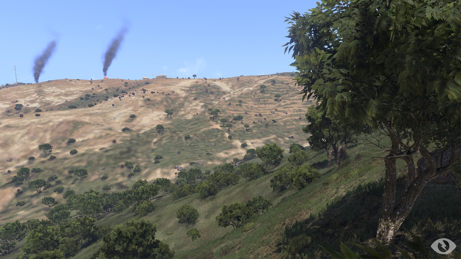 tranquility, non-urban scene, 1080P, environment, clear sky, mountain, growth, tree, land, tranquil scene, scenics - nature, Arma 3, green color, idyllic, HD Wallpaper