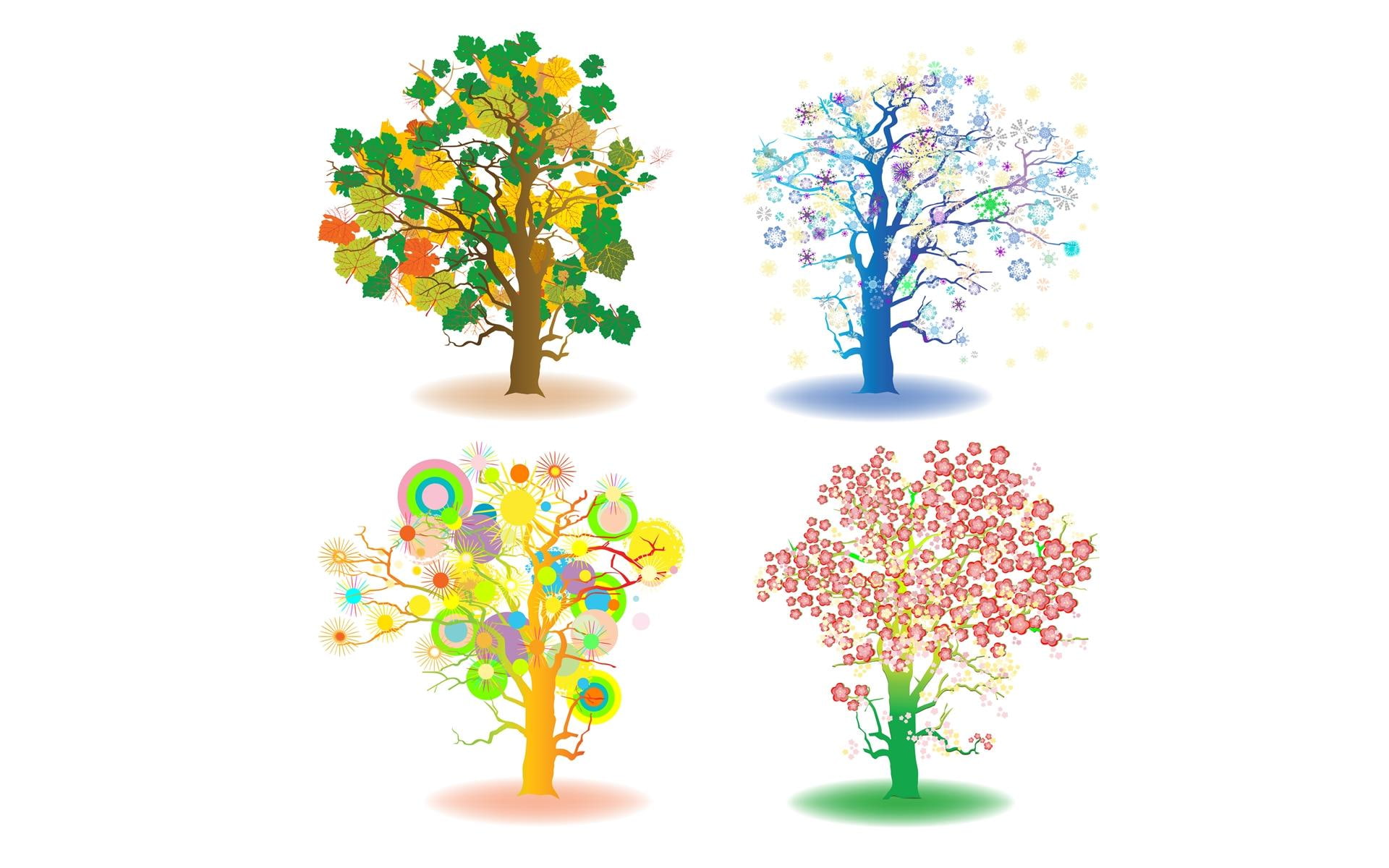 spring, autum, summer, winter, trees, 1080P, four, animated, seasons, tree, 3d and abstract, fall, HD Wallpaper