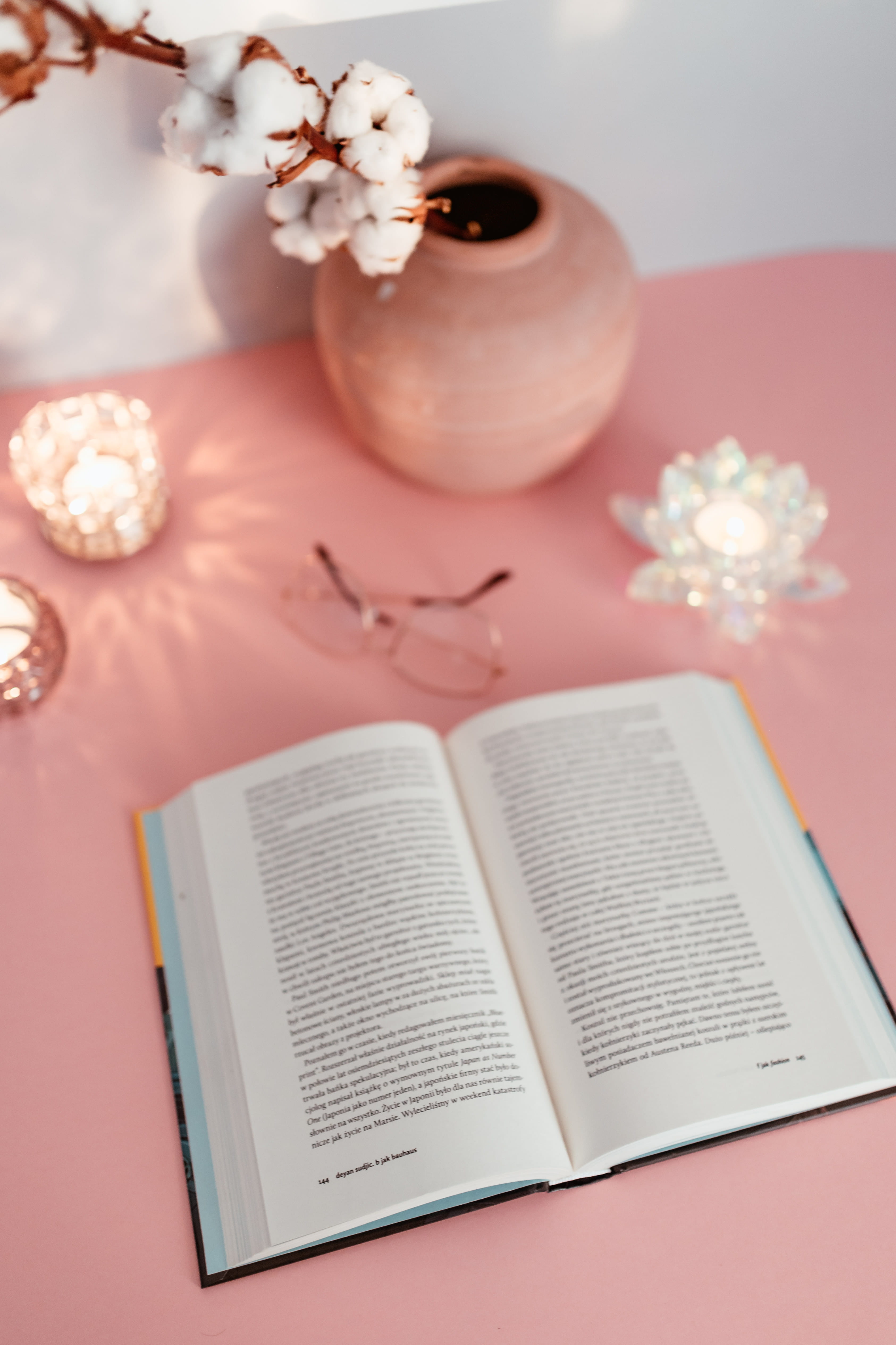 glasses, no people, reading, open, book, 4K, table, study, background, mug, feminine, learning, flowering plant, publication, close-up, education, pink color, Phone HD Wallpaper