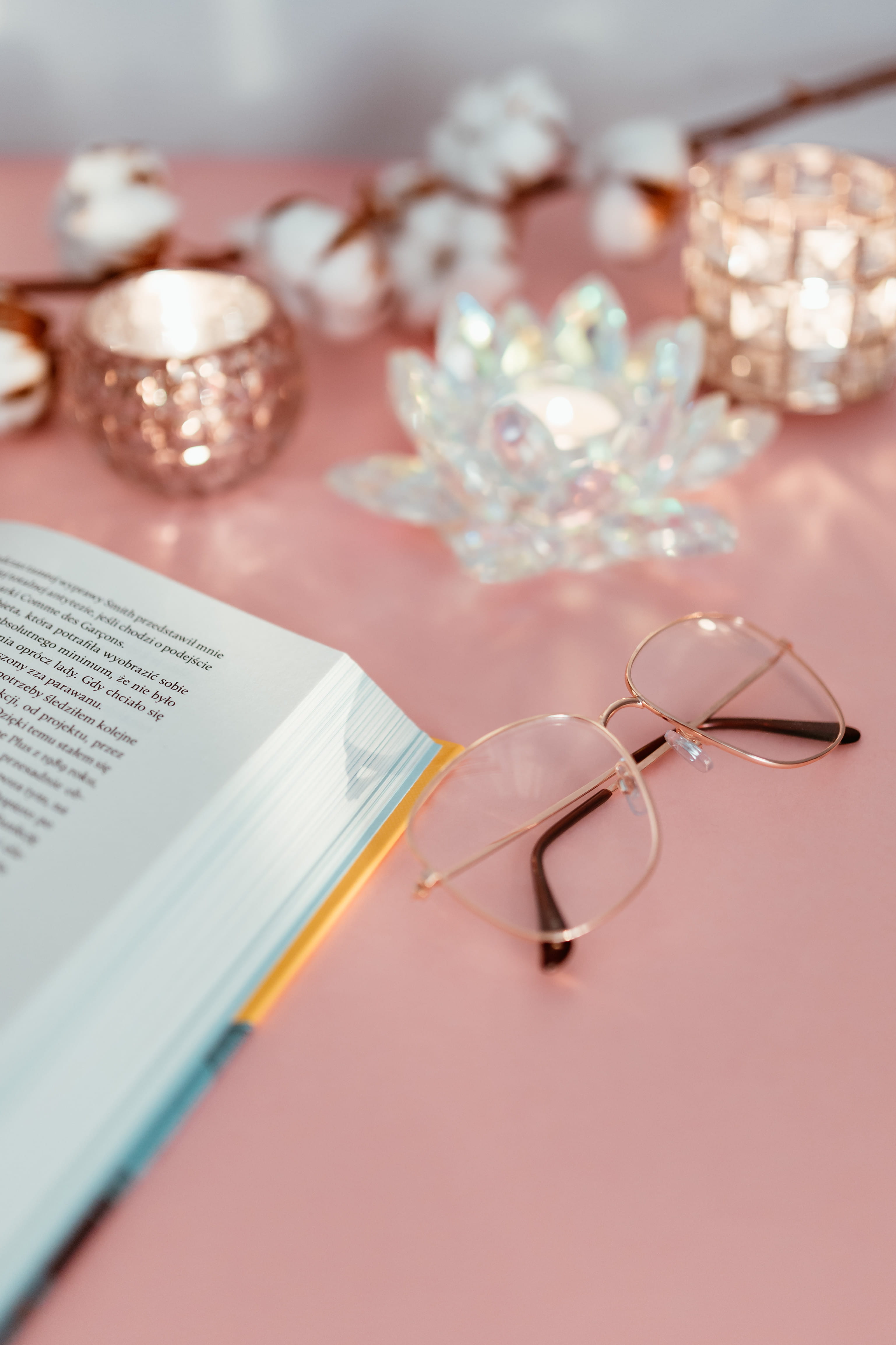 eyeglasses, open, indoors, book, study, flower, pink, learning, still life, high angle view, flowering plant, mug, publication, cup, container, paper, jewelry, Phone HD Wallpaper