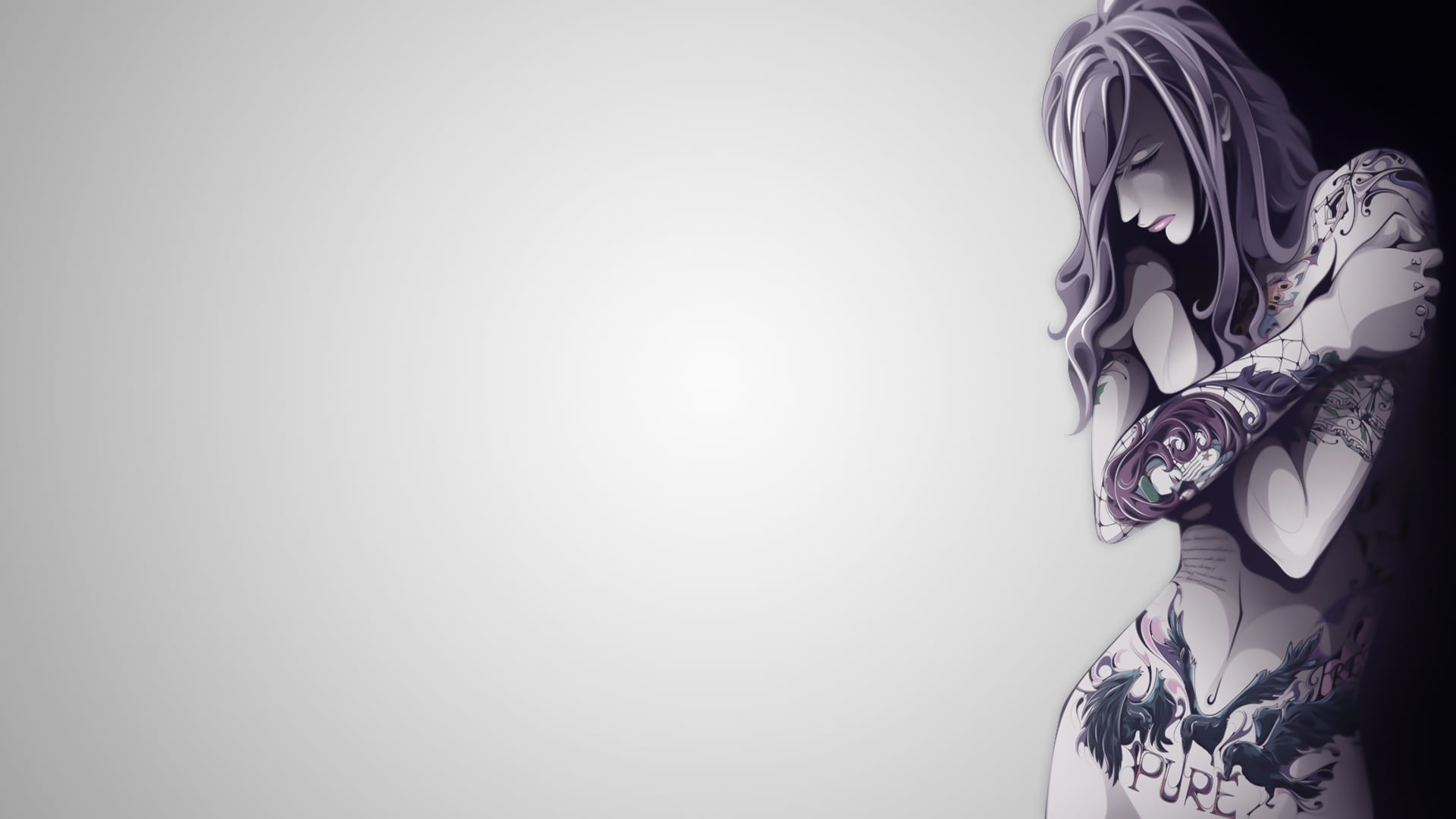 backgound, minimalism, 1080P, simple background, vector, illustration, Girl, body, tattoos, HD Wallpaper
