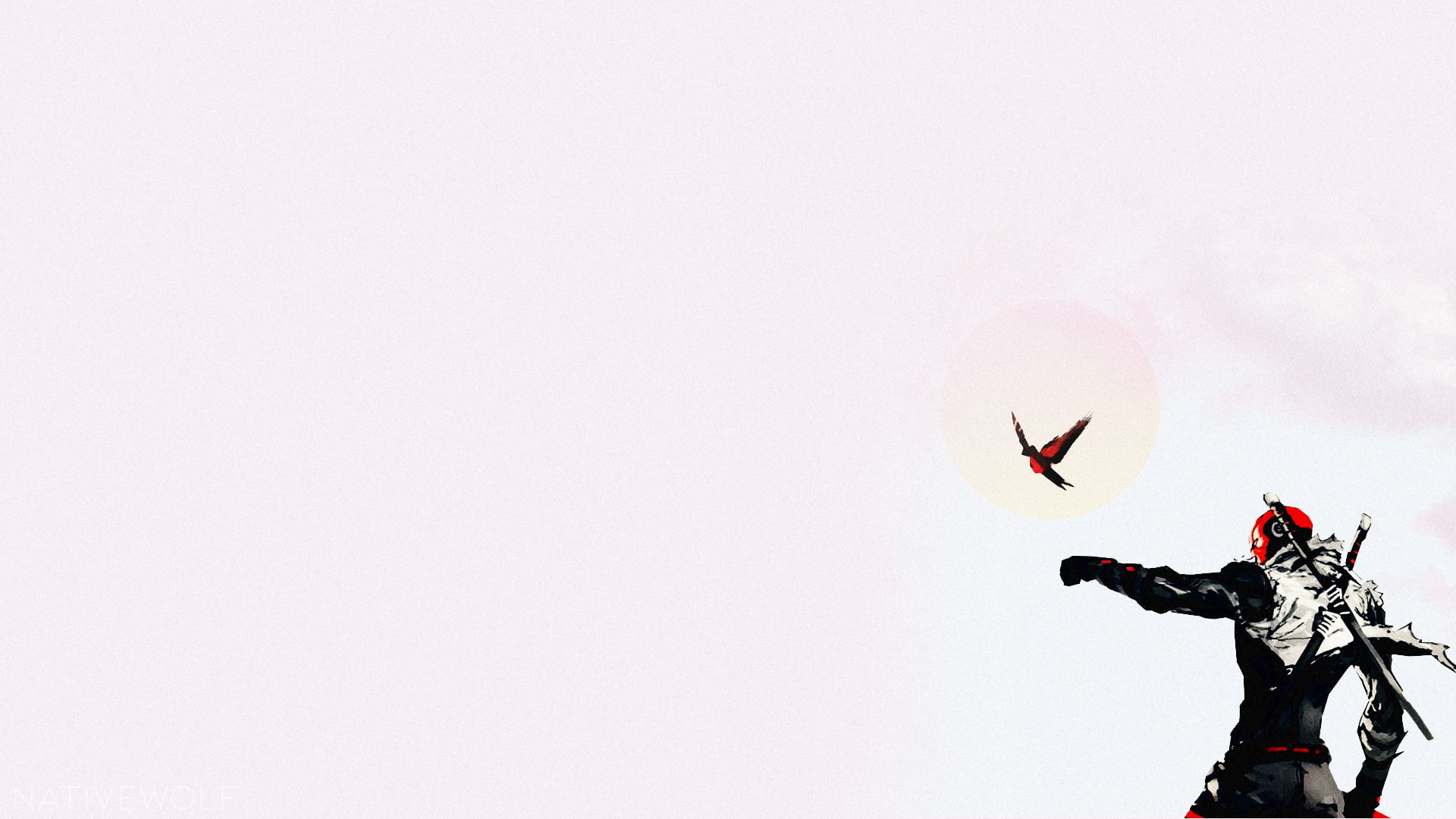 solid color, Red Hat, pink, black outfits, Sun, backgound, painting, 1920, colorful, dark gray code, purple, mask, NativeWolf, robins, pixel art, Desktopography, HD Wallpaper